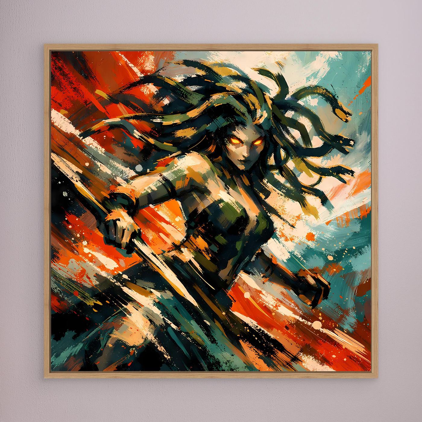 Leinwand Mythische Medusa im Action-Stil | Dynamisches Wandbild auf echter Leinwand