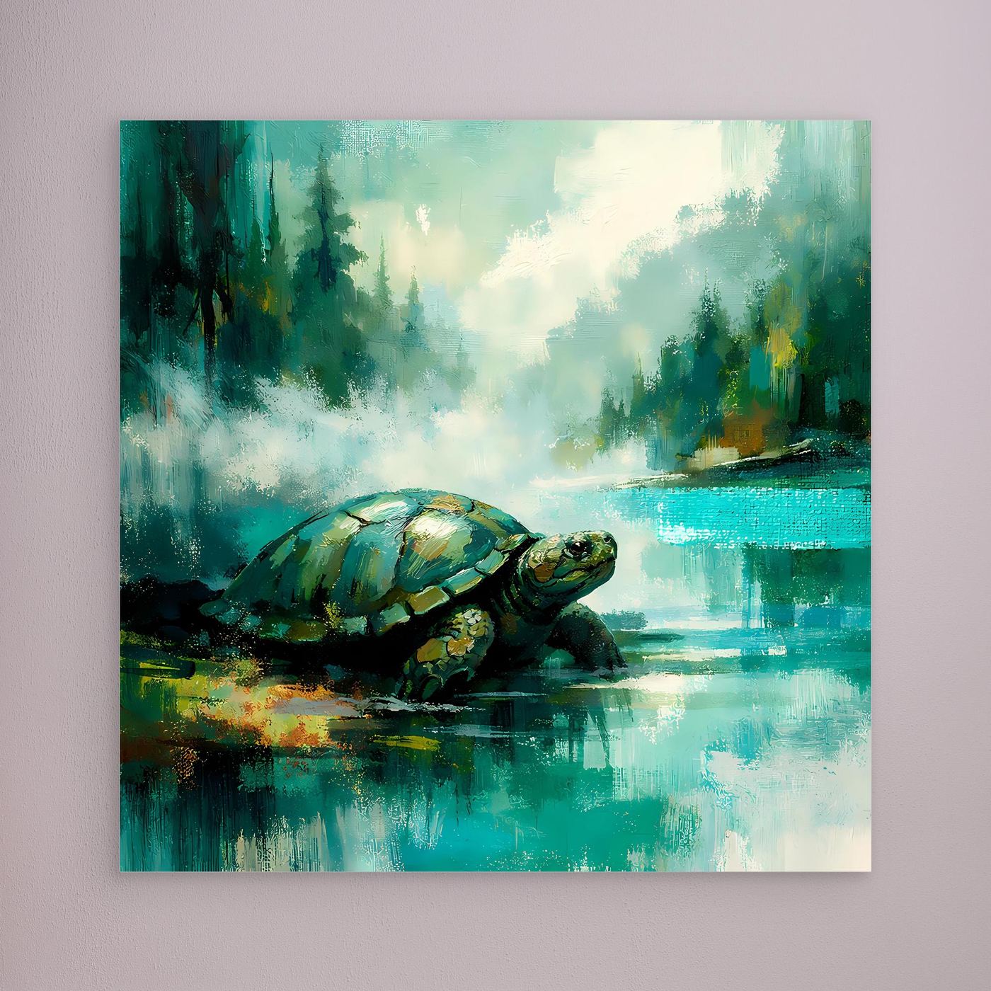 Leinwand Mystische Schildkröte am See | Abstraktes Natur & Tier Wandbild