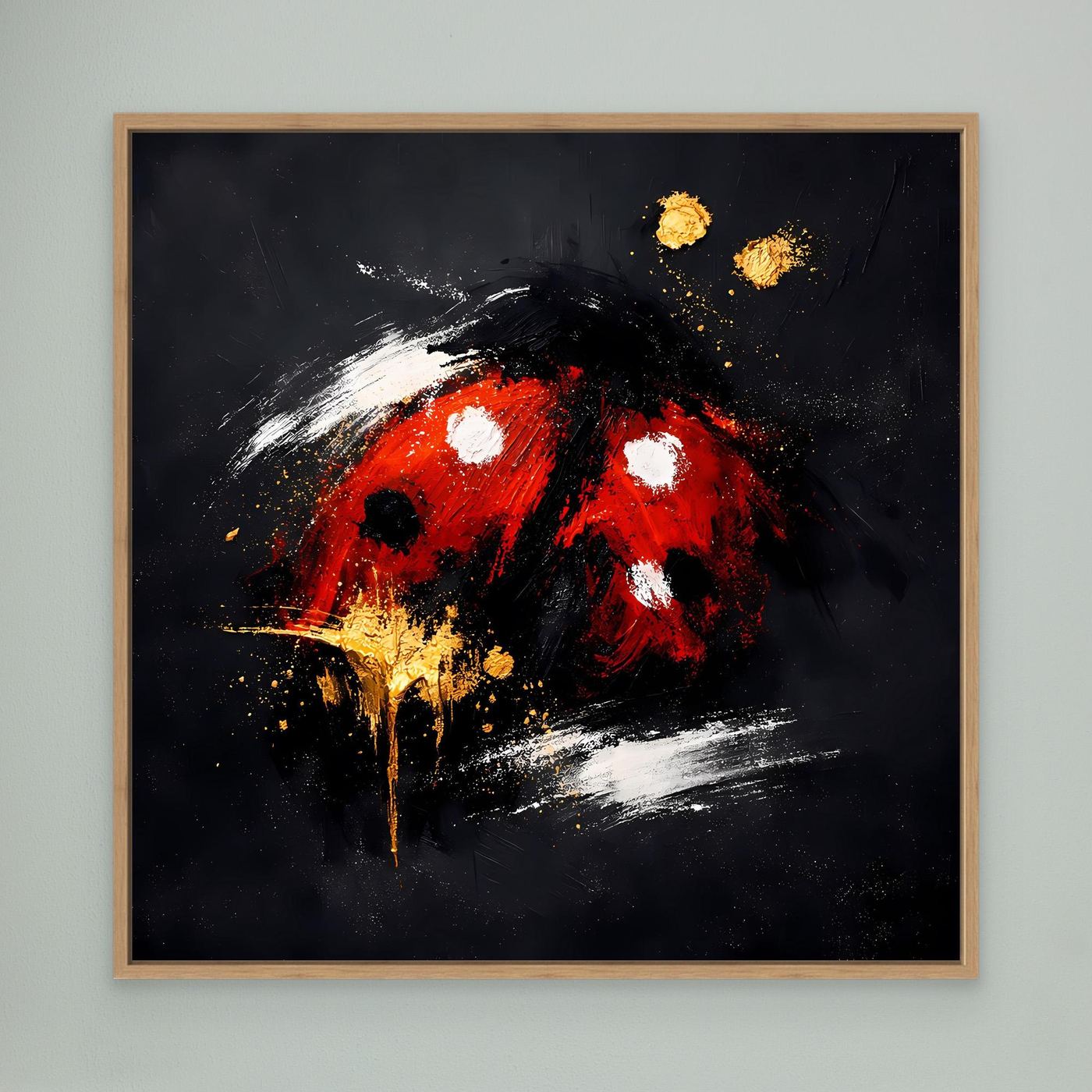 Leinwand Abstrakter Marienkäfer in Rot und Gold | Modernes Tier Wandbild