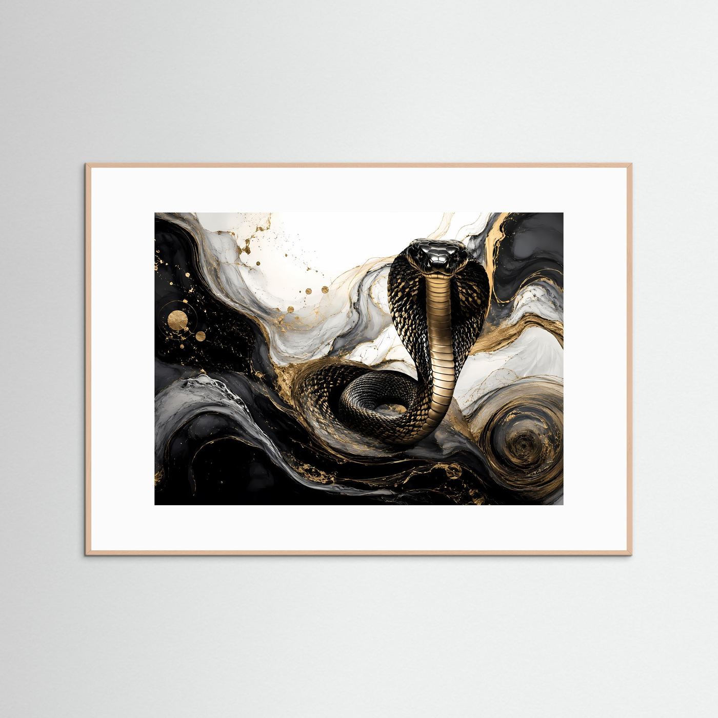 Elegante Kobra in Gold & Schwarz | Moderne abstrakte Tierkunst Poster
