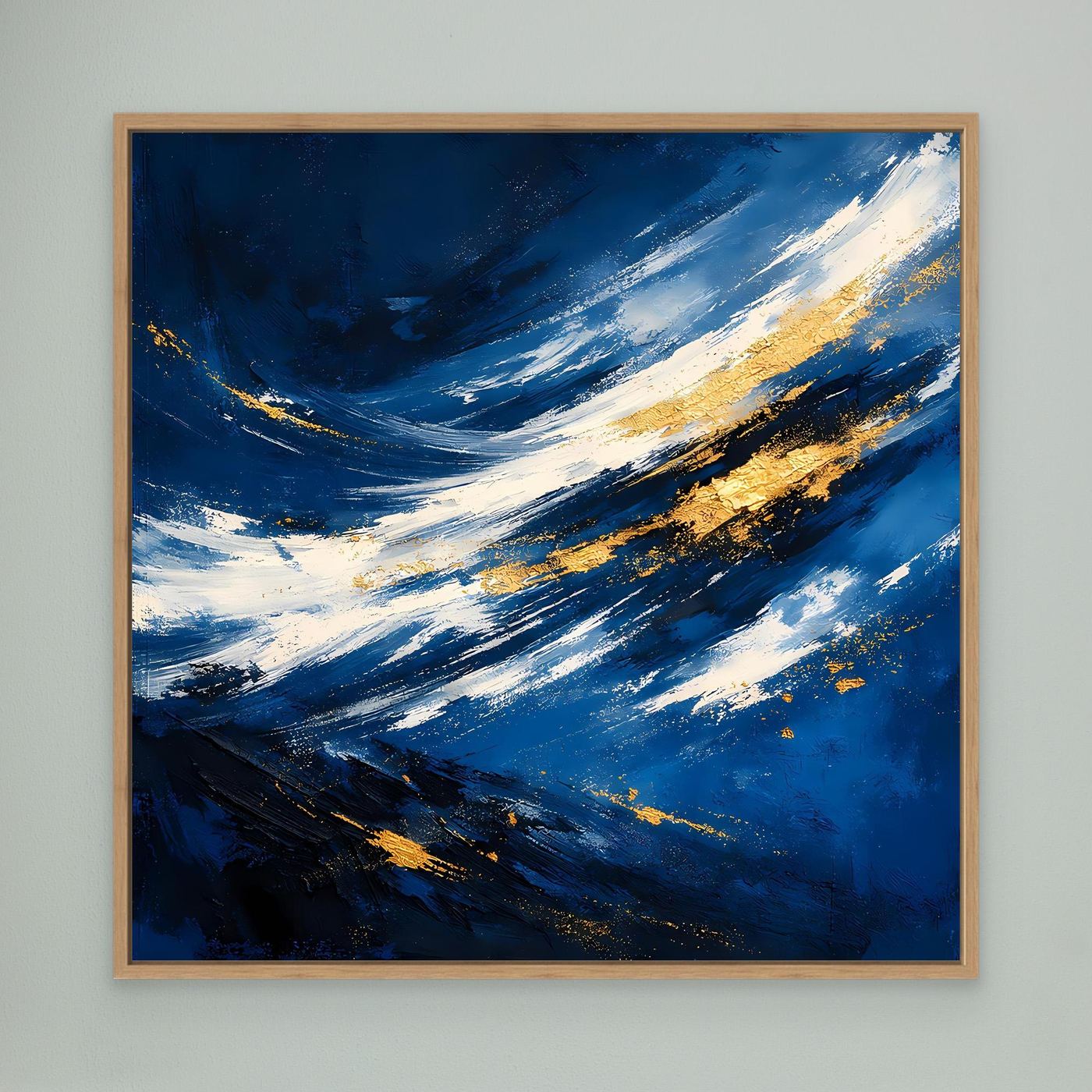 Leinwand Abstraktes Meeresgemälde in Dunkelblau und Gold | Modernes Ozean Wandbild