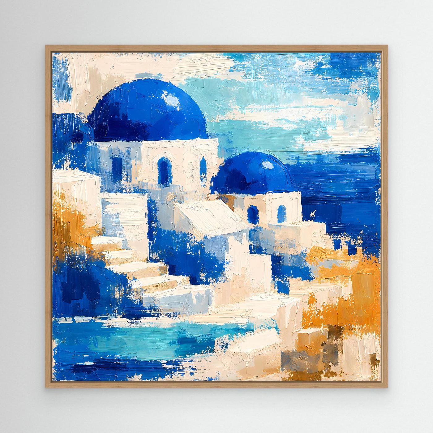 Leinwand Blau-weiße Häuser auf Santorin | Abstraktes Griechenland Wandbild