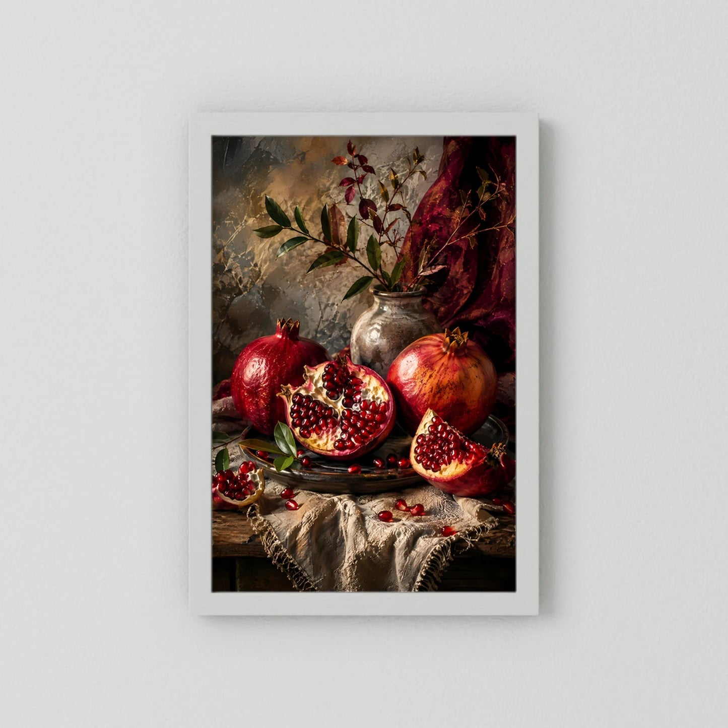 Granatäpfel Stillleben | Edle Früchte in Rubinrot und Gold | Poster Hochformat