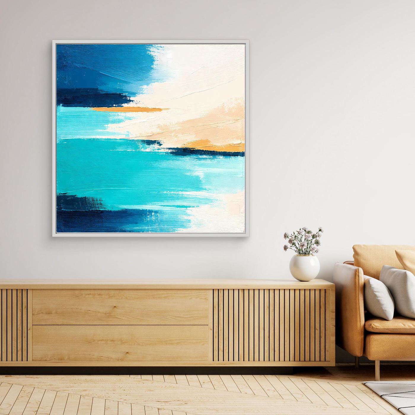 Leinwand Abstrakte Meeresbrise in Türkis und Beige | Modernes Acryl Wandbild