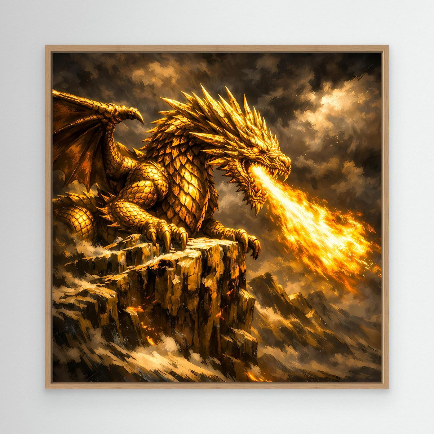 Leinwand Goldener Drache | Majestätisches Fantasy Wandbild