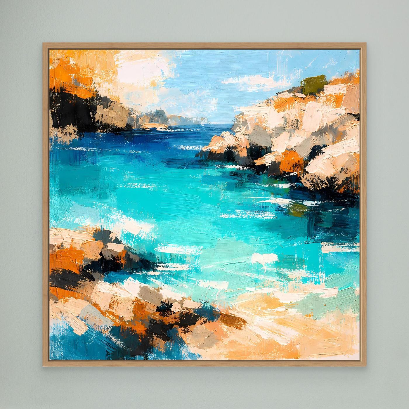 Leinwand Traumhafte Klippenbucht | Abstraktes Mediterranes Küsten Wandbild