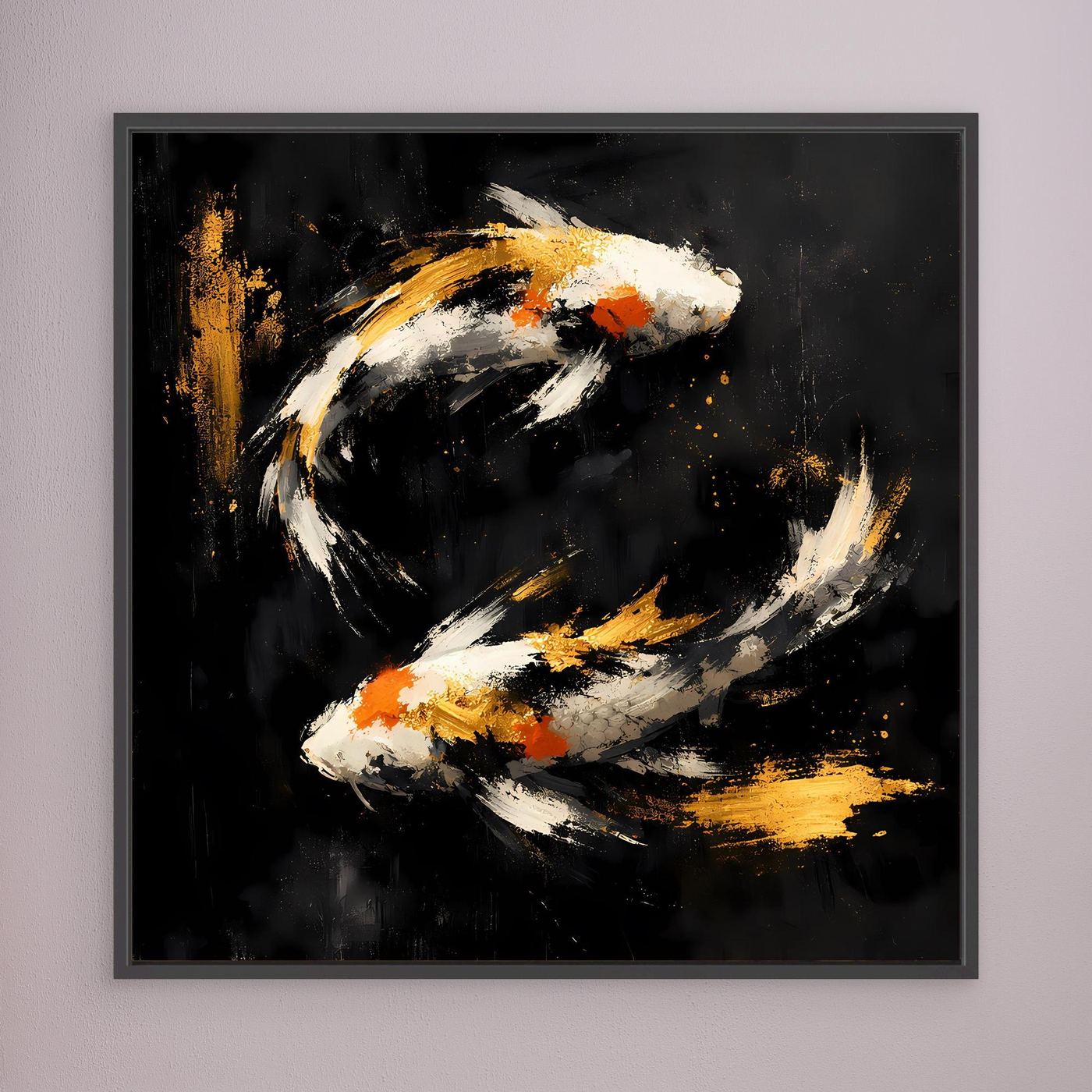 Leinwand Abstrakte Koi-Fische in Gold und Orange | Modernes Yin Yang Wandbild