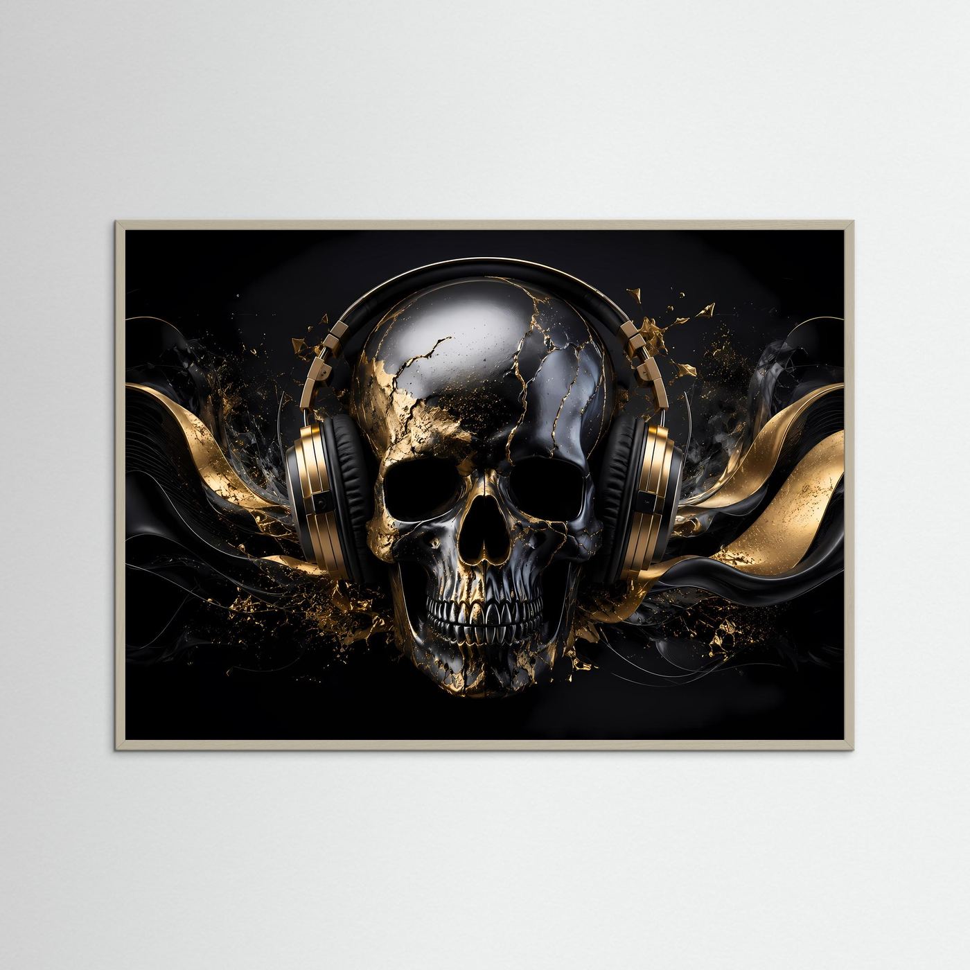 Beat & Bone | Edler DJ Totenkopf mit Kopfhörern & Gold-Akzenten Poster