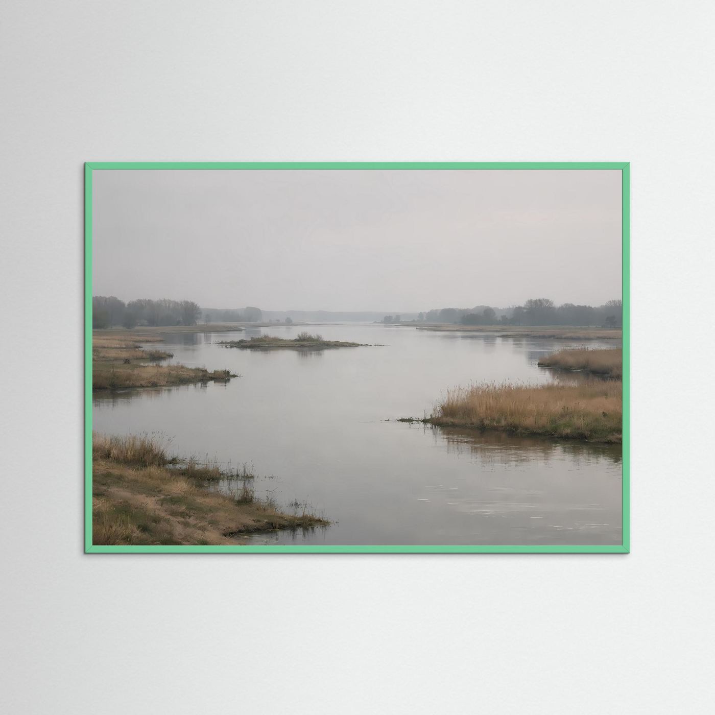 Gerahmtes Poster mit Flusslandschaft und grünem Rahmen