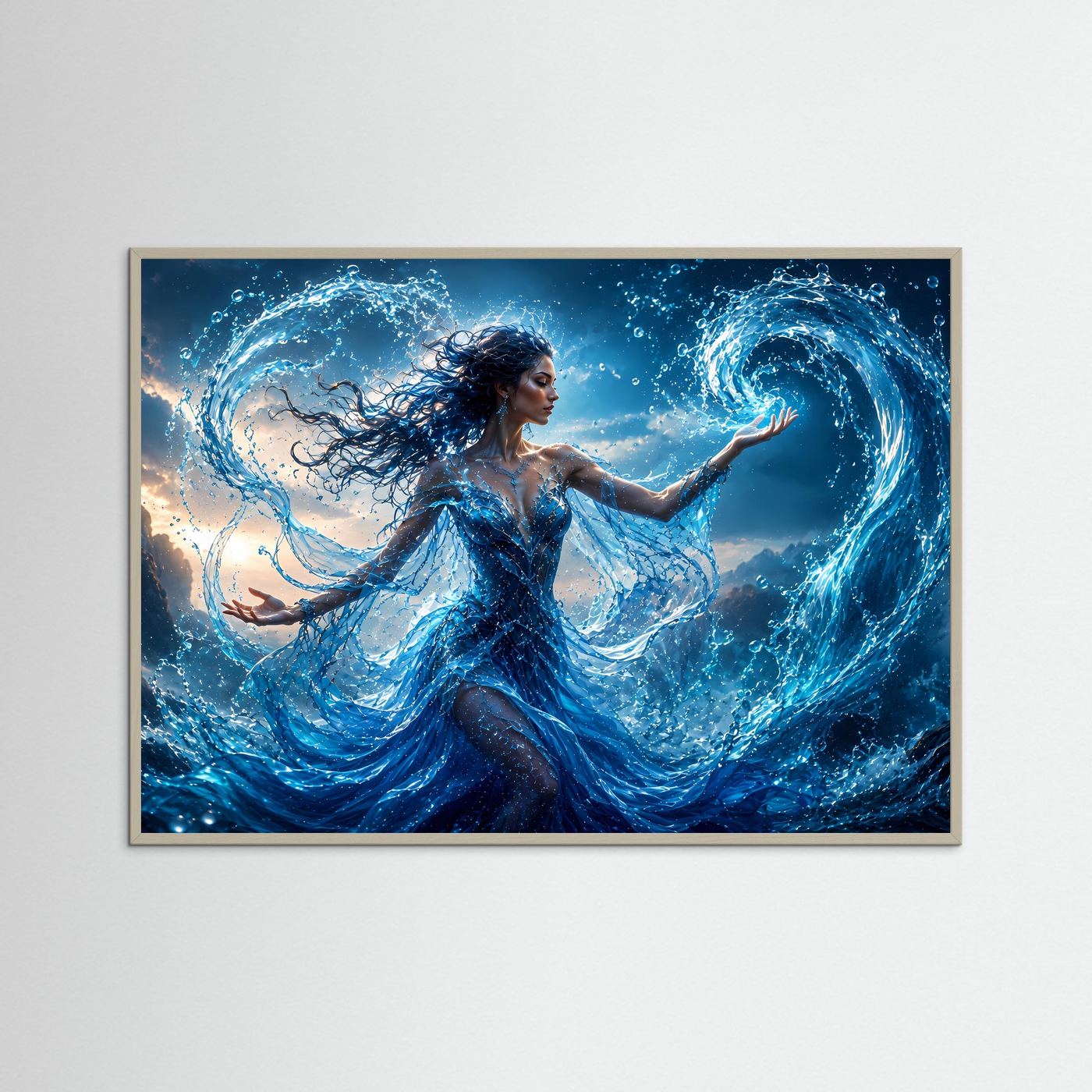 Wassermagierin Poster | Magische Wasserfrau Wandbild | Fantasy Wasserkunst | Mystische Elementar Magie | Fine Art Print