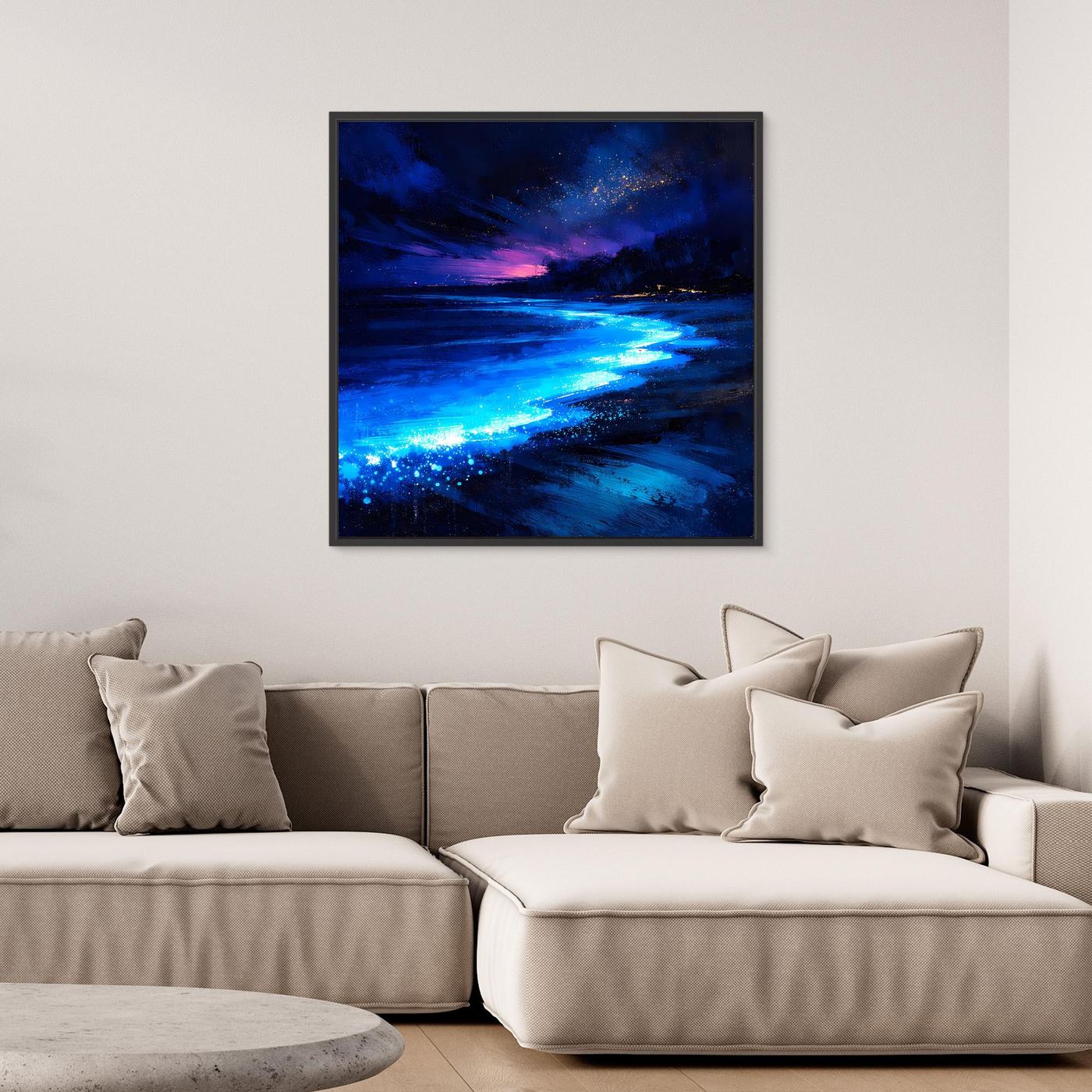 Leinwand Biolumineszierender Strand bei Nacht | Magische Wandkunst auf echter Leinwand