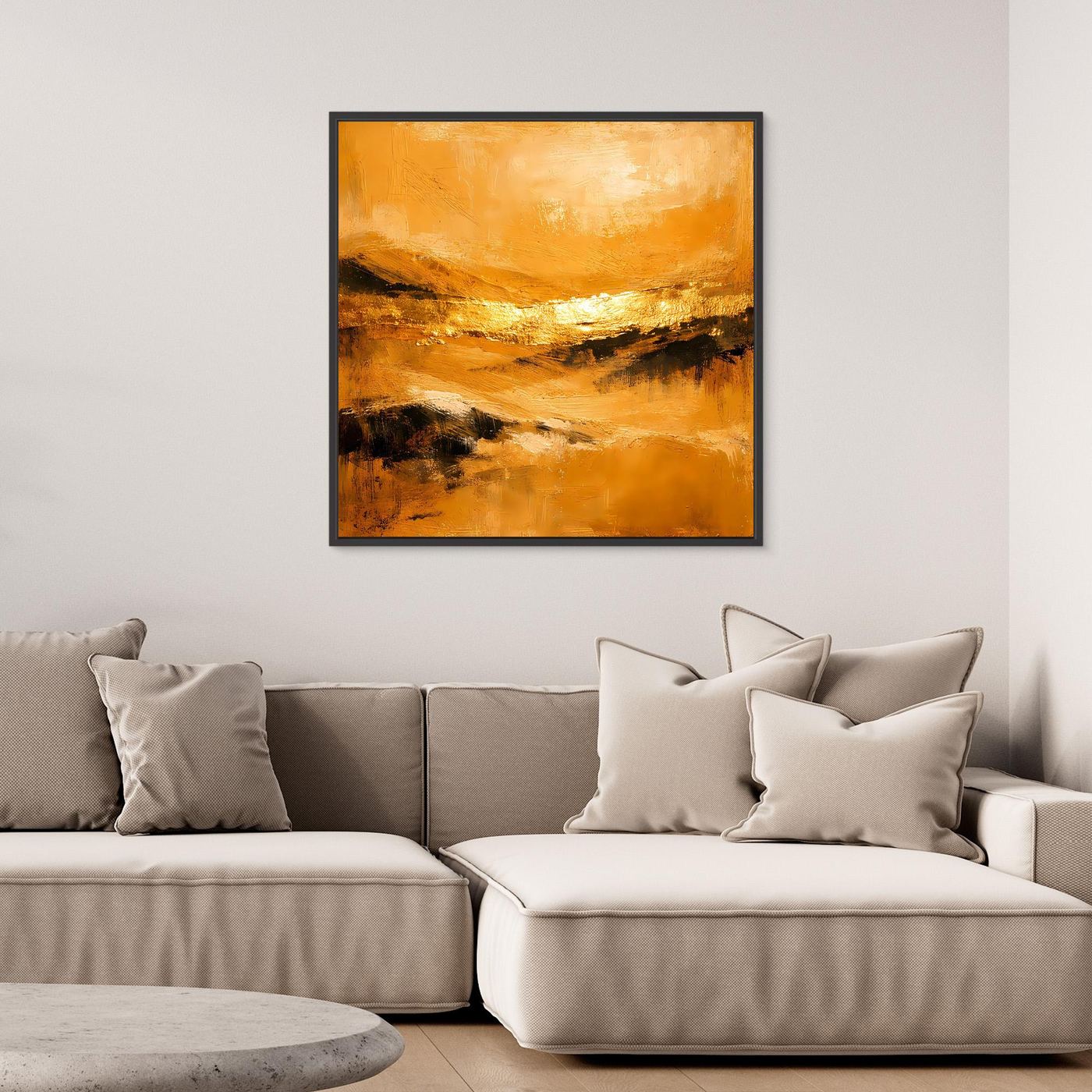 Leinwand Abstrakte Landschaft in Gold und Ocker | Modernes Elegantes Natur Wandbild
