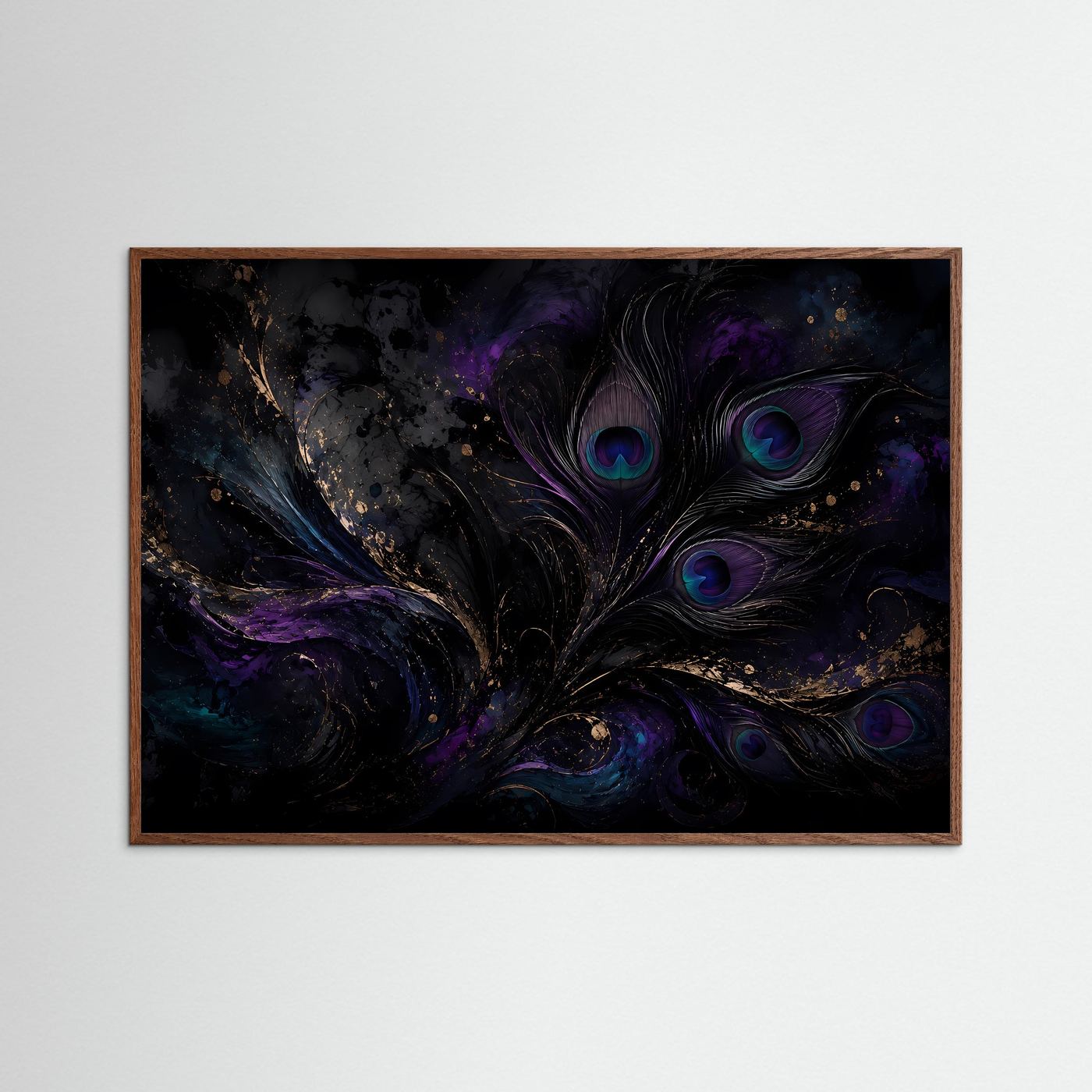 Mystische Pfauenfedern in Violett & Gold | Elegante abstrakte Federkunst