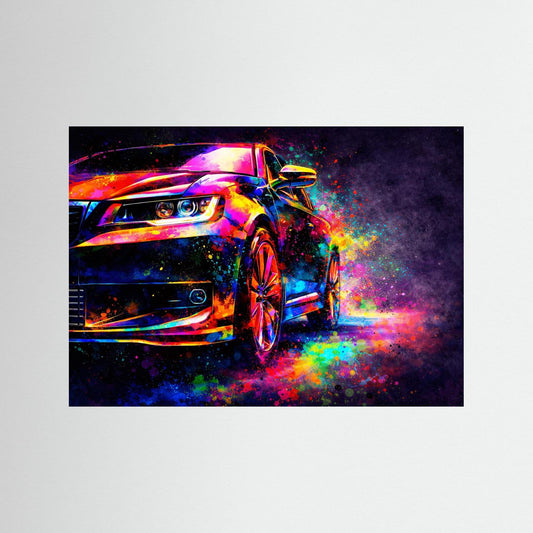 Auto-Pop-Art-Poster im Querformat mit farbenfrohem Sportwagen, ohne Rahmen
