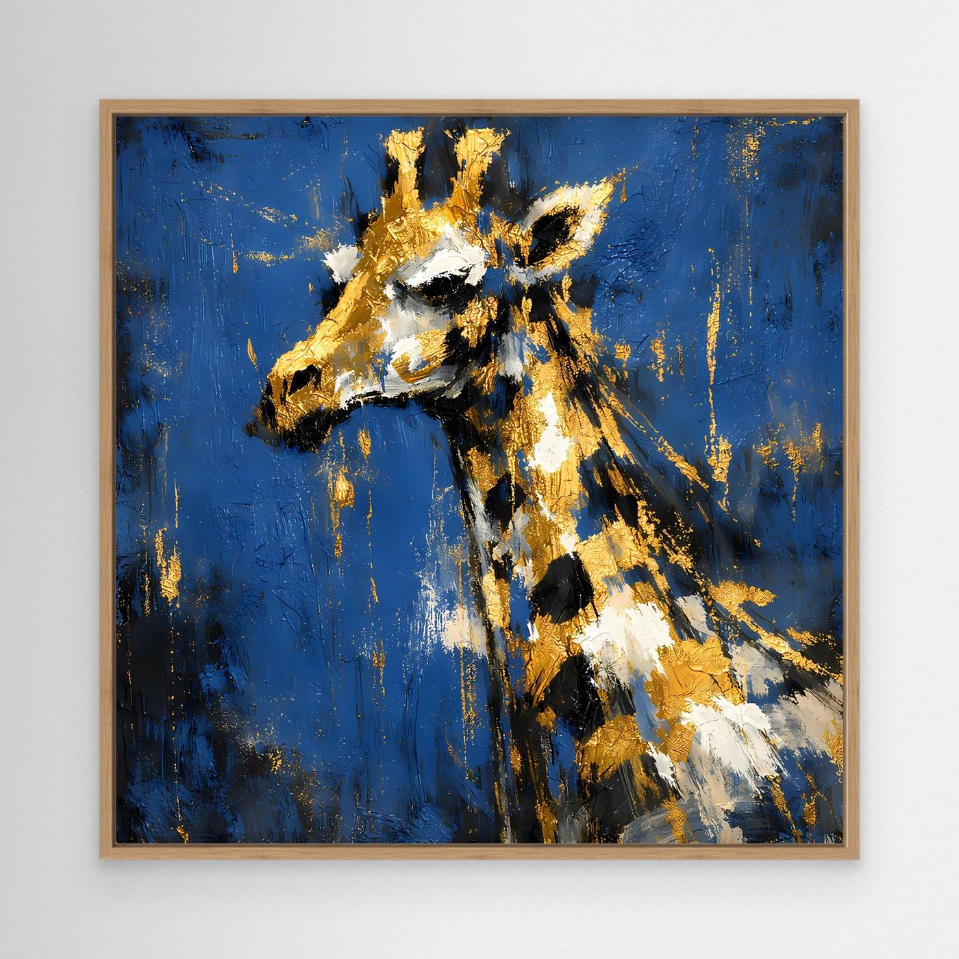 Leinwand Elegante Giraffe in Gold und Blau | Abstraktes Tier Wandbild