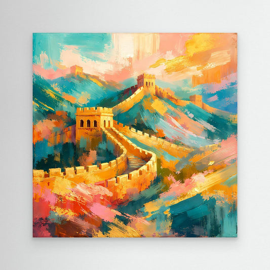 Leinwandbild Chinesische Mauer abstrakt, bunte Ölgemälde-Optik