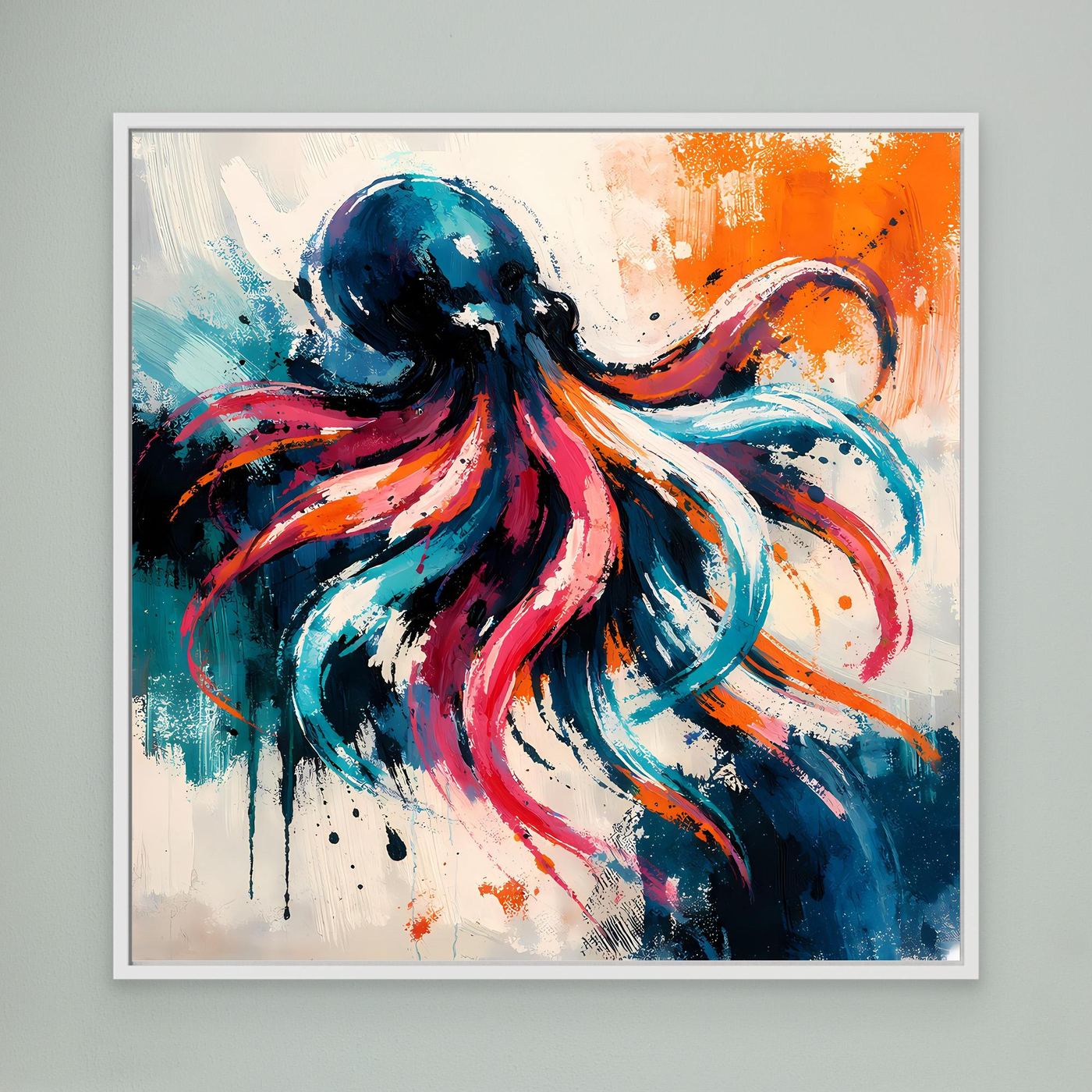 Leinwand Dynamischer Oktopus im Farbenmeer | Abstraktes Krake Wandbild