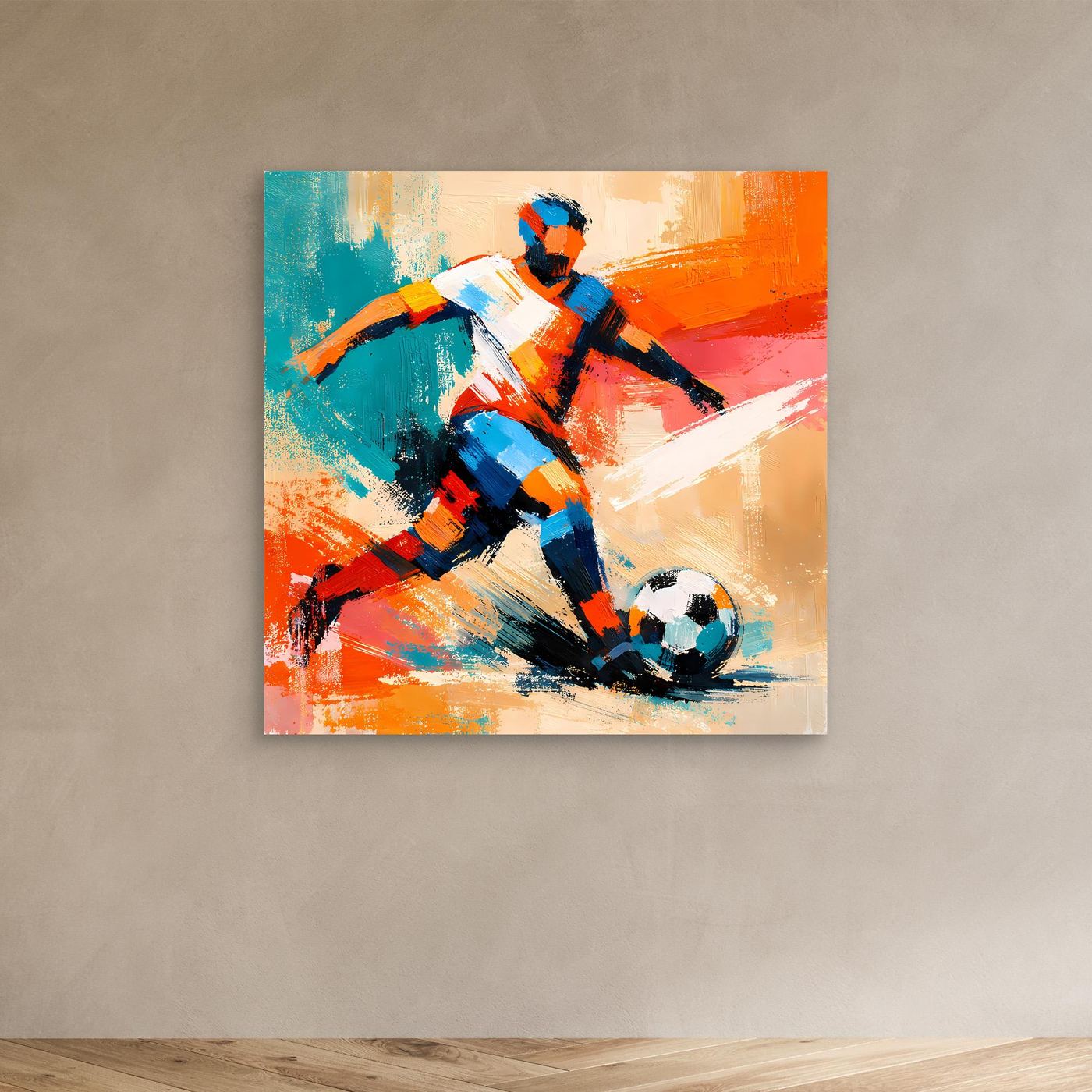 Leinwand Dynamischer Fußballspieler in Aktion | Abstraktes Sport & Fußball Wandbild