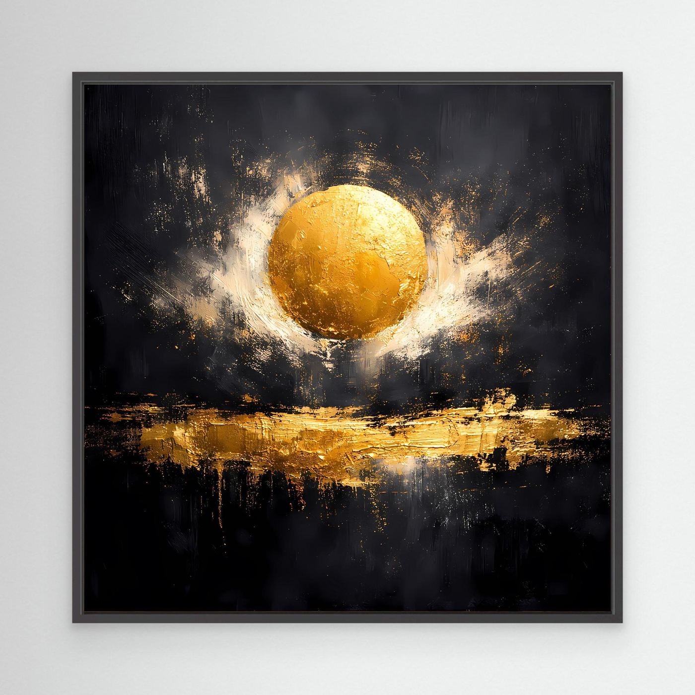 Leinwand Abstrakter Goldener Vollmond | Modernes Kosmisches Wandbild