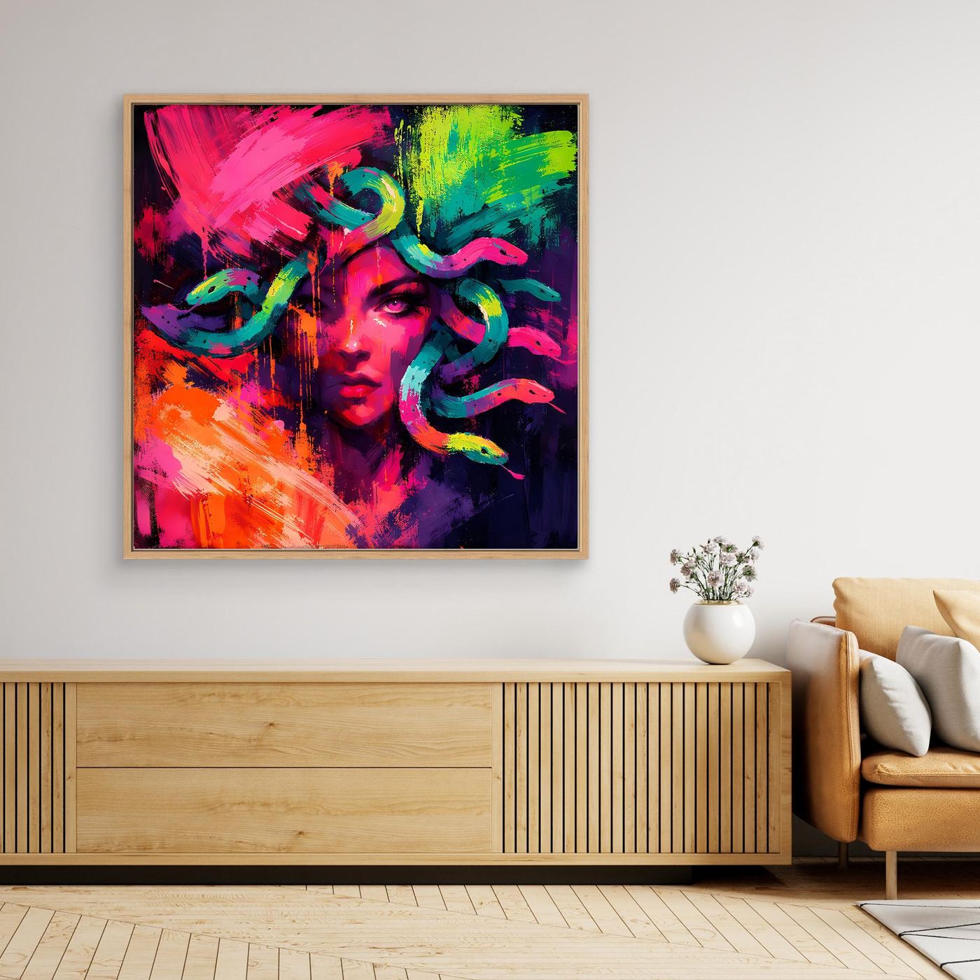 Leinwandbild Abstrakte Medusa im Neon-Stil | Moderner Mythos