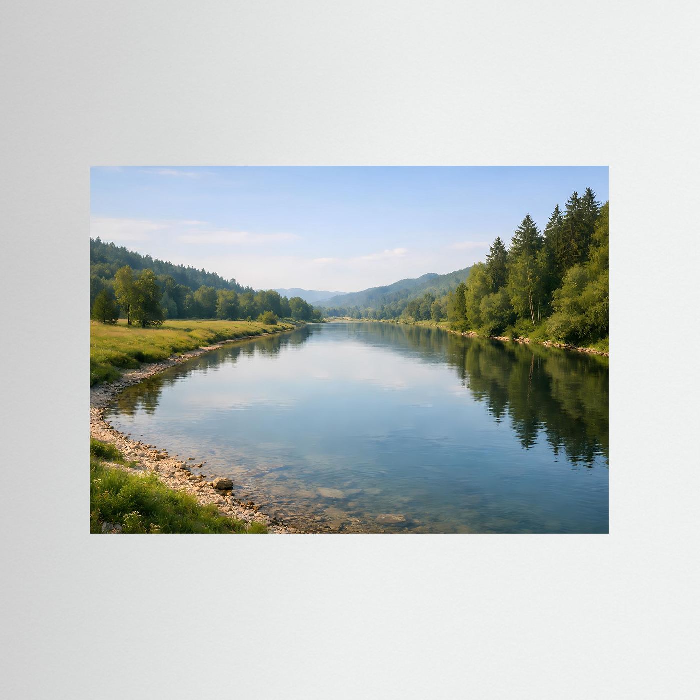Idyllische Flusslandschaft im Sommer | Grüne Natur & ruhiges Wasser – Landschaftliche Wandkunst