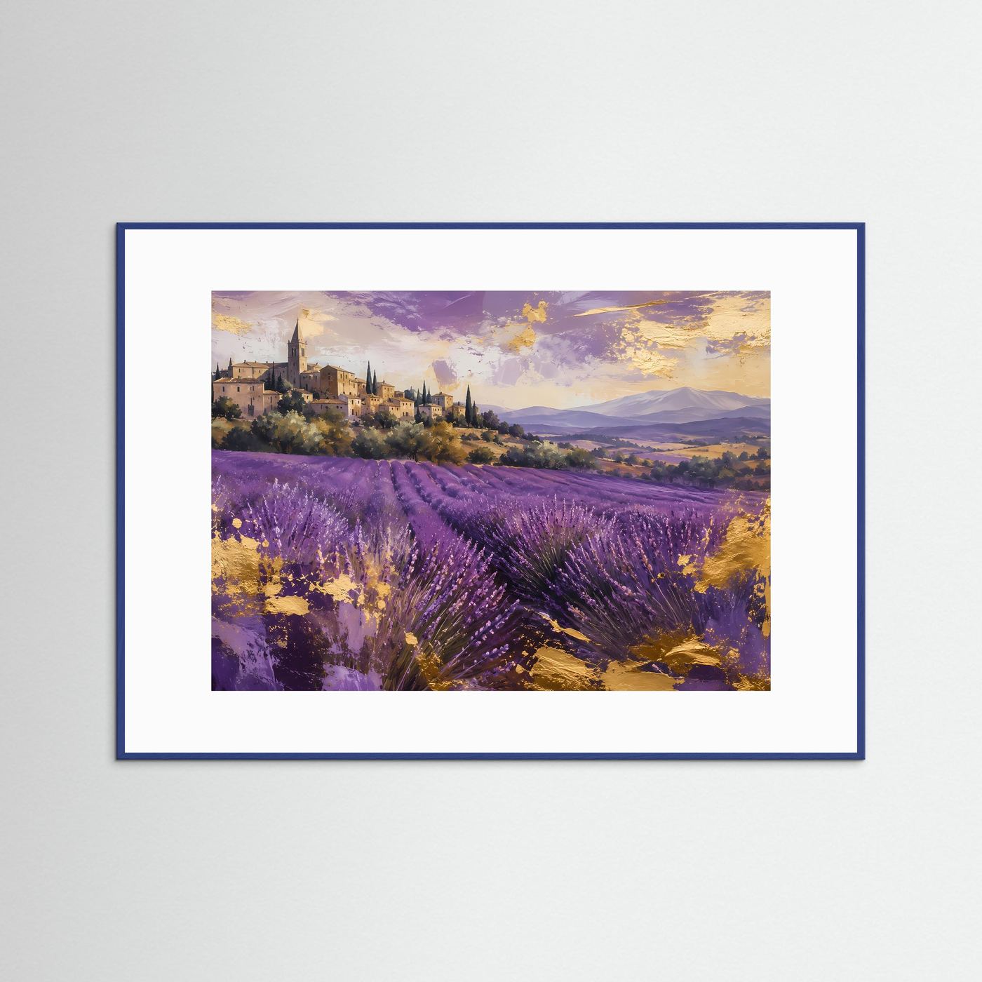 Lavendelfeld in der Provence mit Goldakzenten | Mediterrane Landschaftskunst in Violett