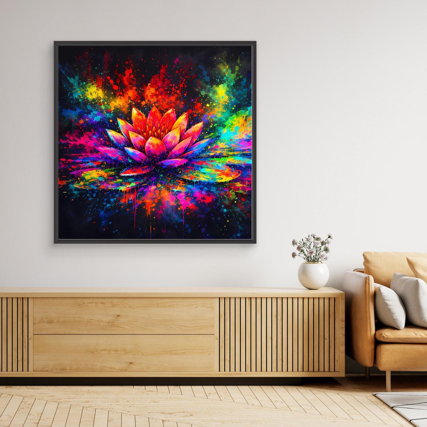 Leinwandbild Farbenfrohe Seerose | Abstraktes Lotus Wandbild auf Keilrahmen