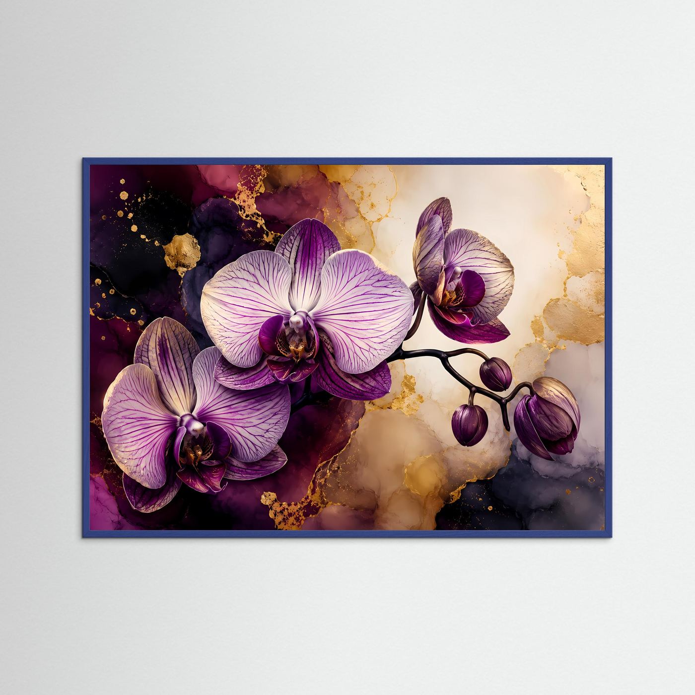 Orchideen Poster Querformat | Elegante Orchideen Wandkunst in Violett, Creme & Gold | Modernes Blumen Wandbild