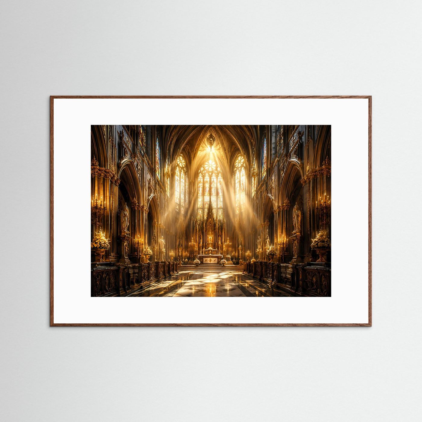 Majestätisches Kirchenschiff im goldenen Licht | Gotische Kathedrale & Architektur Poster