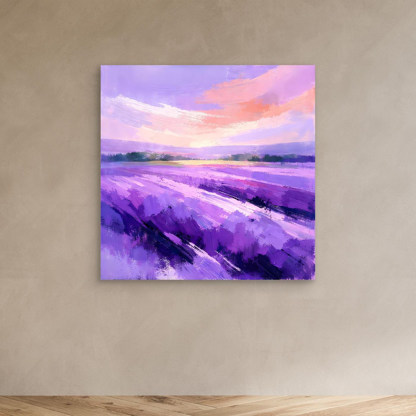 Leinwand Abstraktes Lavendelfeld im Abendlicht | Modernes Provence Wandbild Lila