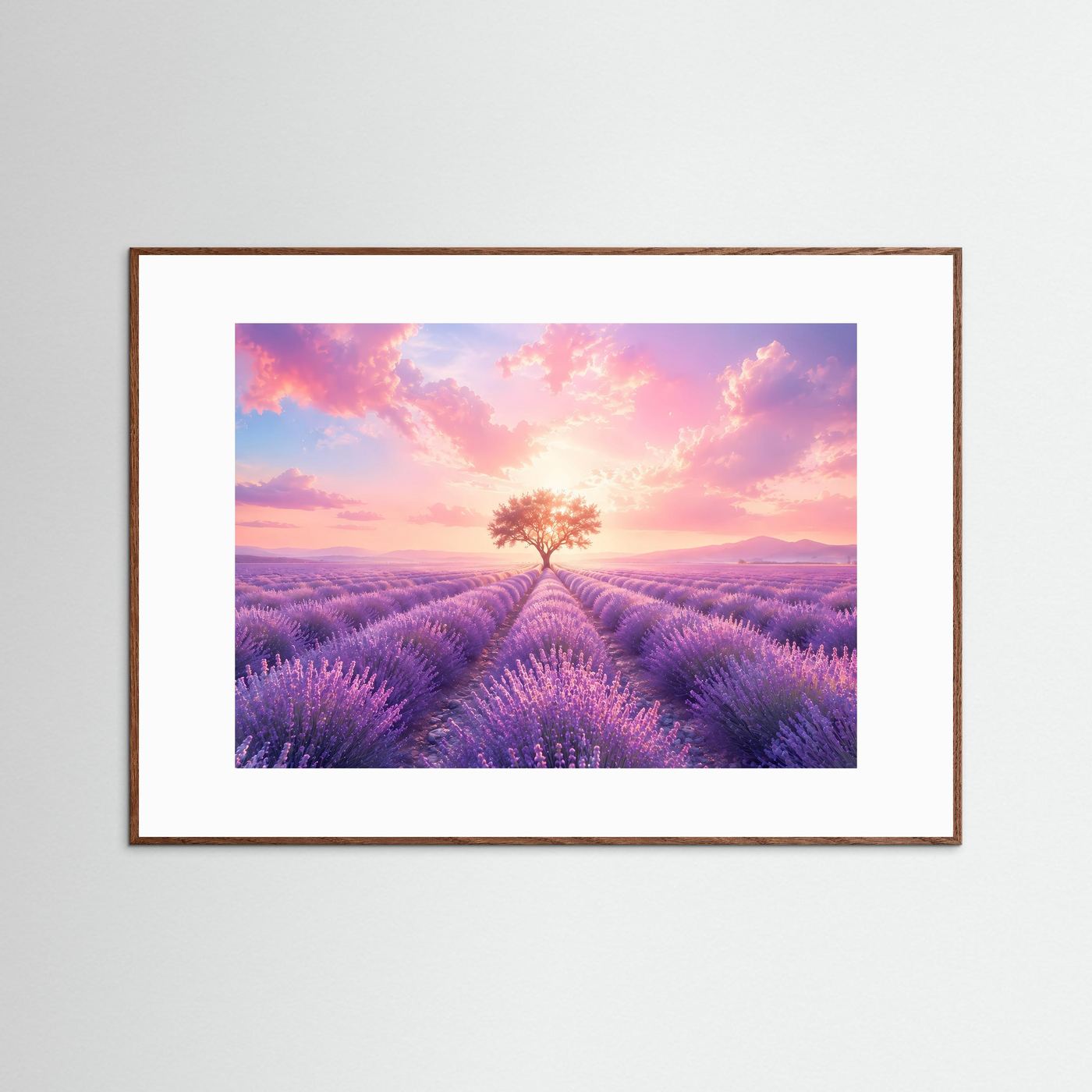 Lavendelfeld Poster | Sonnenuntergang Landschaft | Baum des Lebens Wandbild | Provence Natur Kunst | Romantischer Fine Art Print
