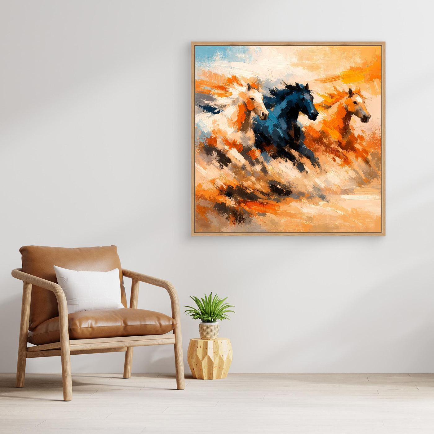 Premium Leinwand Wilde Pferde Galopp | Abstraktes Wandbild Dynamische Ölgemälde Optik