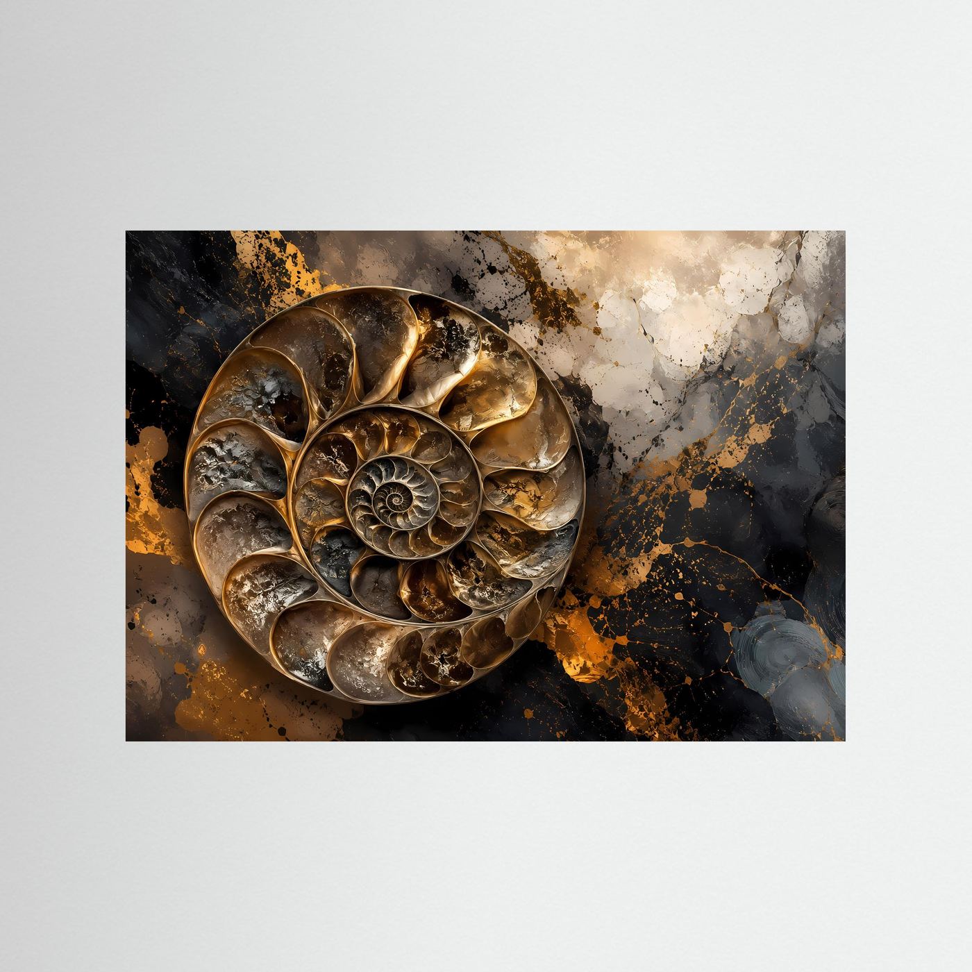 Elegante Ammonit Spirale in Gold & Schwarz | Moderne abstrakte Kunst Poster