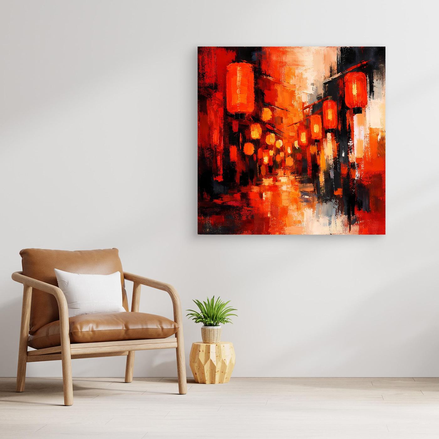 Leinwand Traditionelle Rote Lampions in asiatischer Gasse | Fernöstliche Wandkunst auf echter Leinwand
