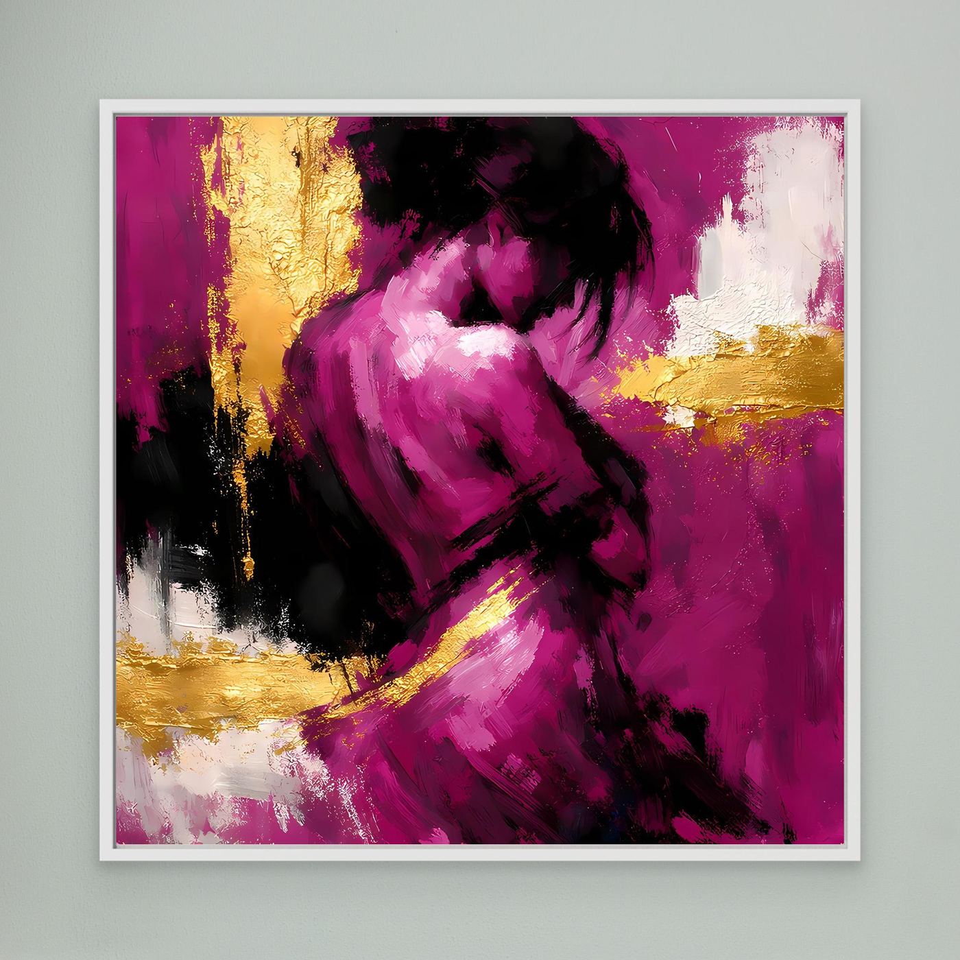 Leinwand Elegante Silhouette in Magenta | Abstraktes Frauengestalt Wandbild Gold
