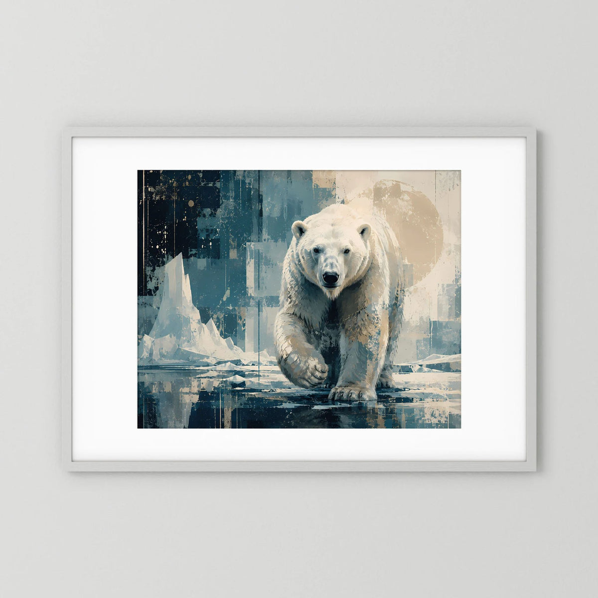 Poster im Querformat mit Eisbär-Motiv, weißer Rahmen