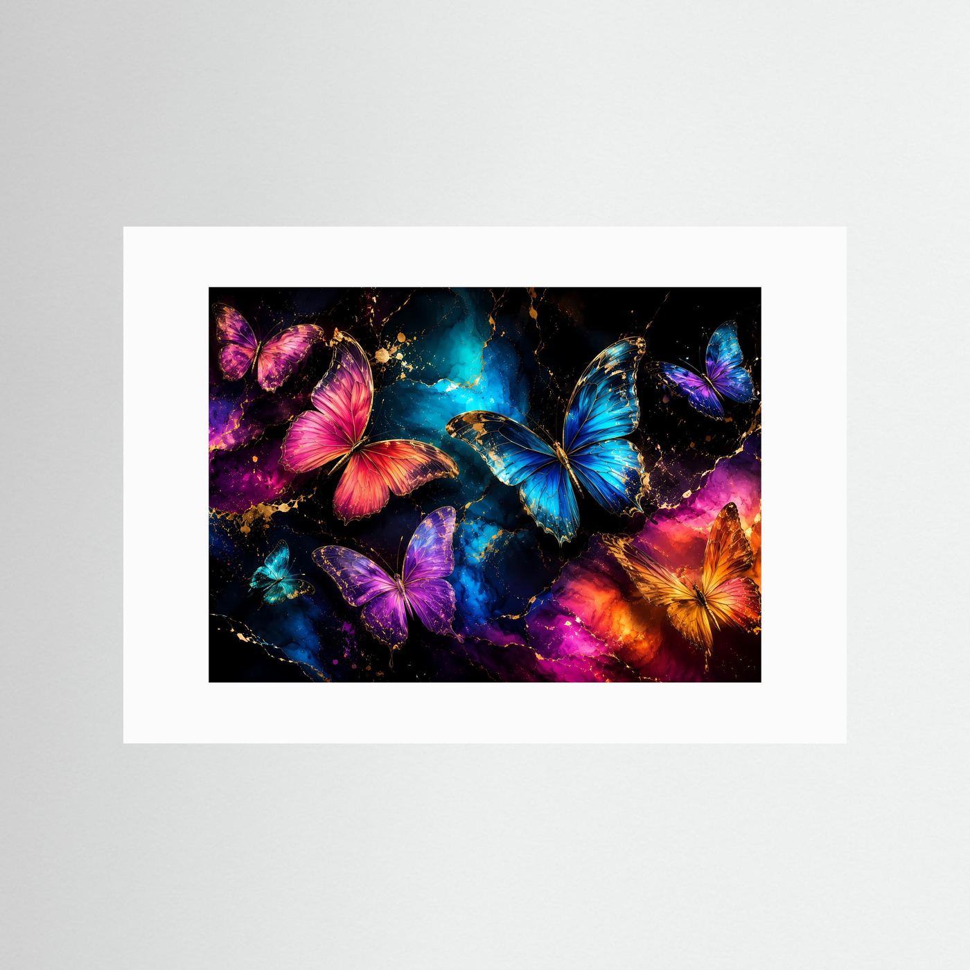 Faszinierende Schmetterlinge mit Goldakzenten | Modernes Insekten & Kunst Poster Querformat