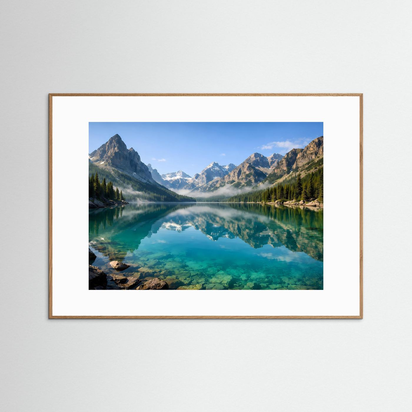 Kristallklarer Bergsee im Panorama | Wandbild Natur & Alpen Querformat