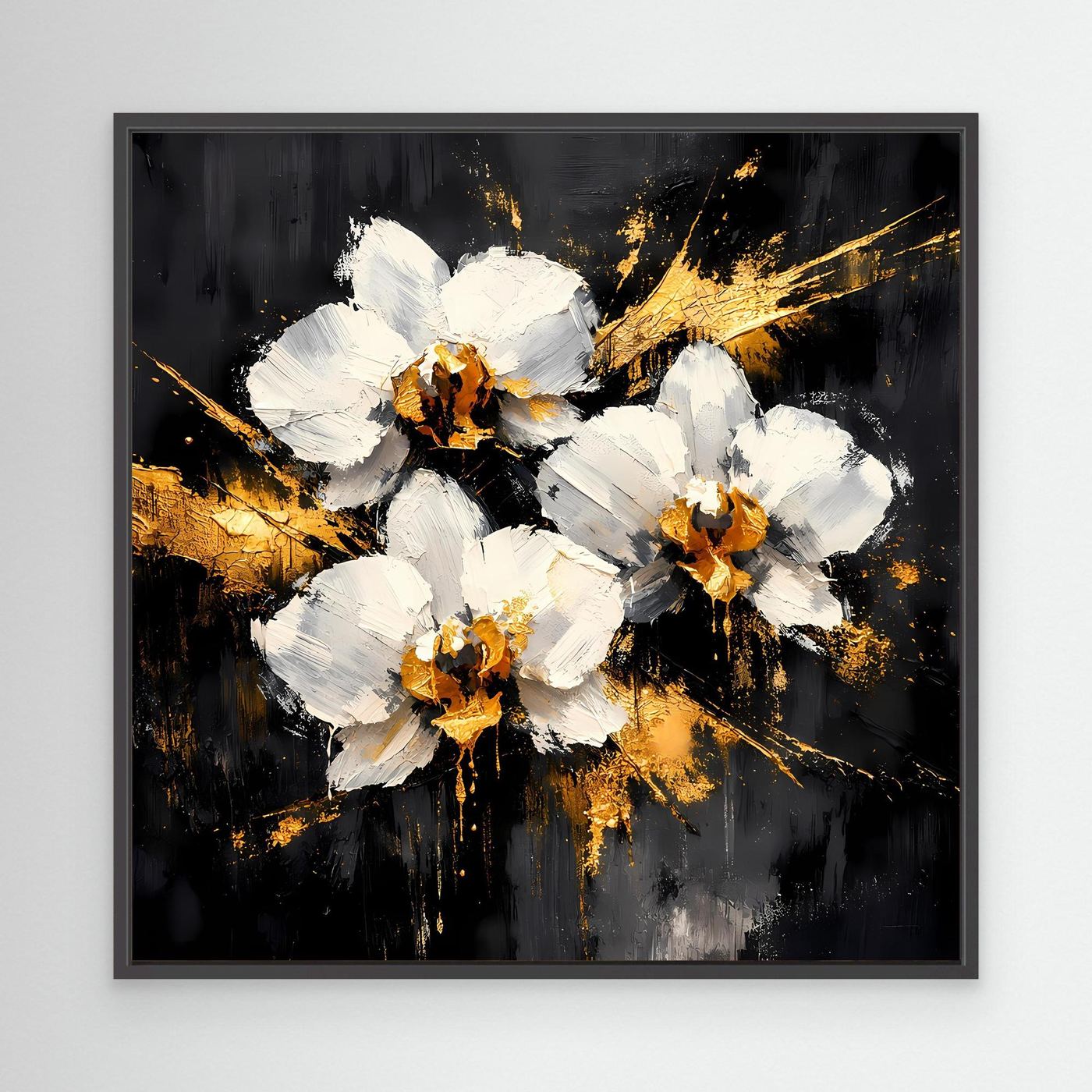 Leinwand Elegante Orchideen in Weiß und Gold | Modernes Abstraktes Blumen Wandbild