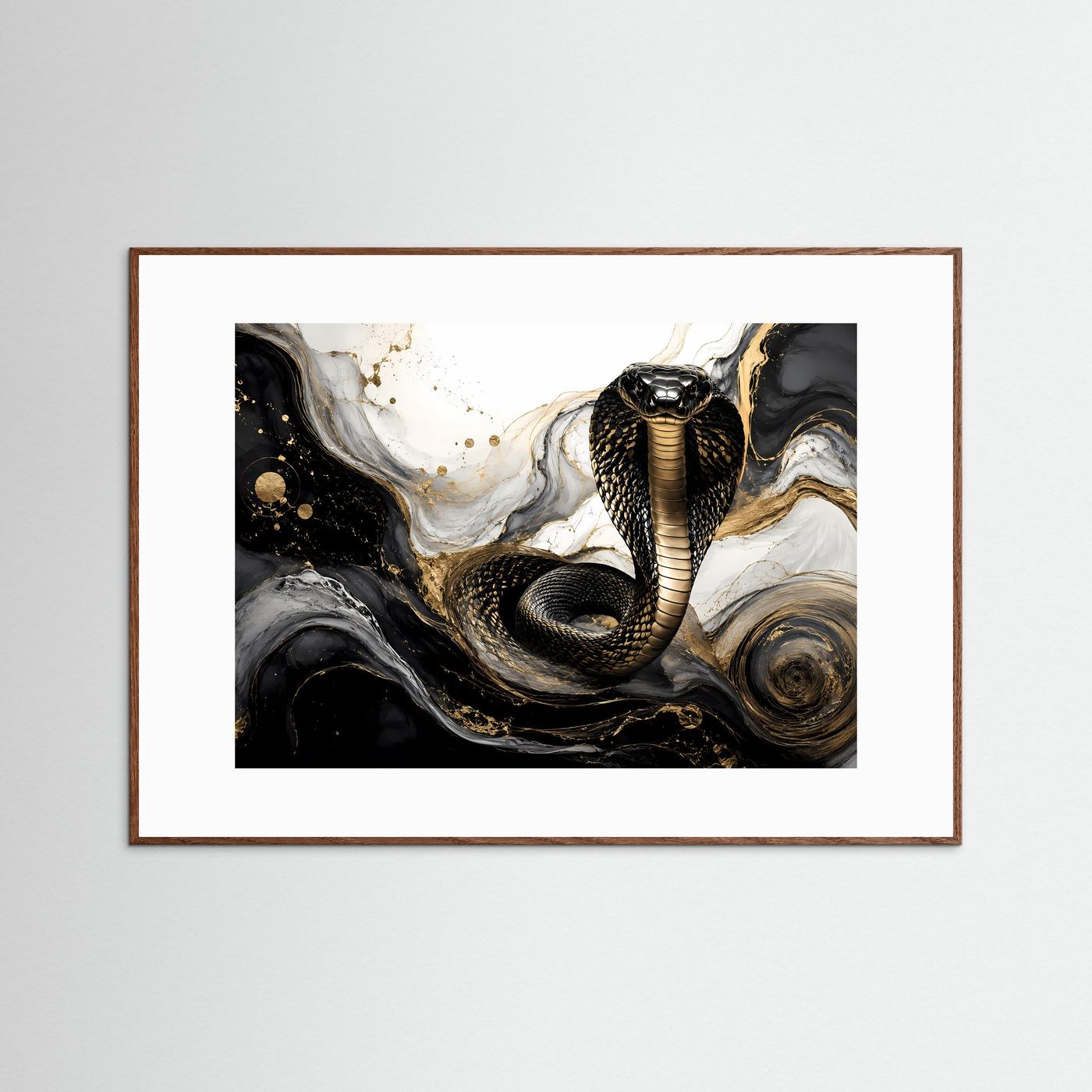 Elegante Kobra in Gold & Schwarz | Moderne abstrakte Tierkunst Poster