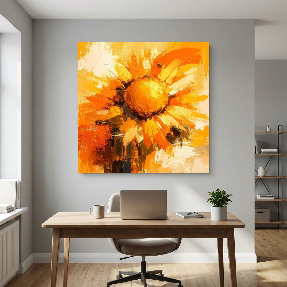 Leinwand Abstraktes Sonnenblumen Gemälde | Modernes Florales Wandbild Gelb Orange