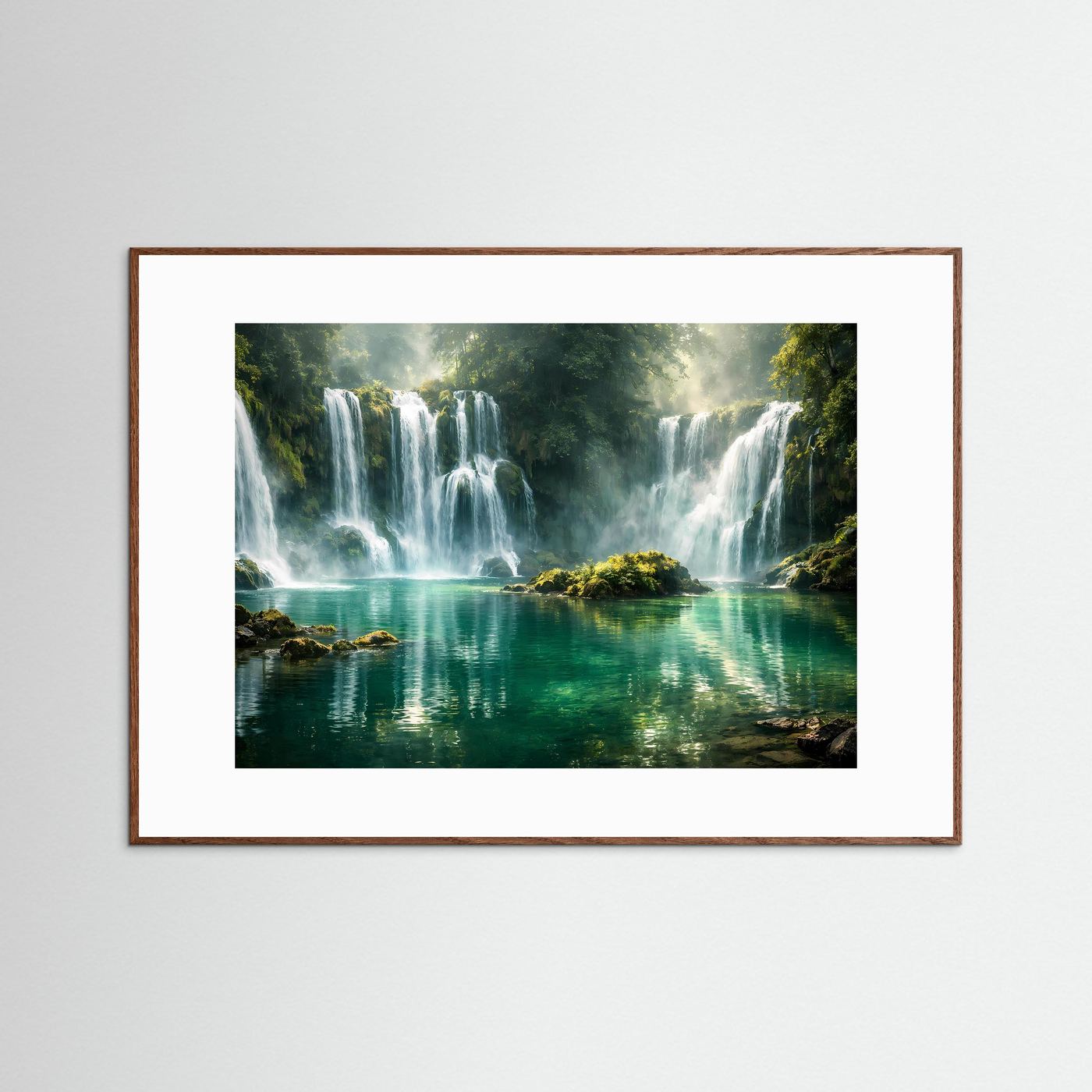 Idyllische Wasserfälle im Dschungel | Türkiser See & Natur Poster Querformat