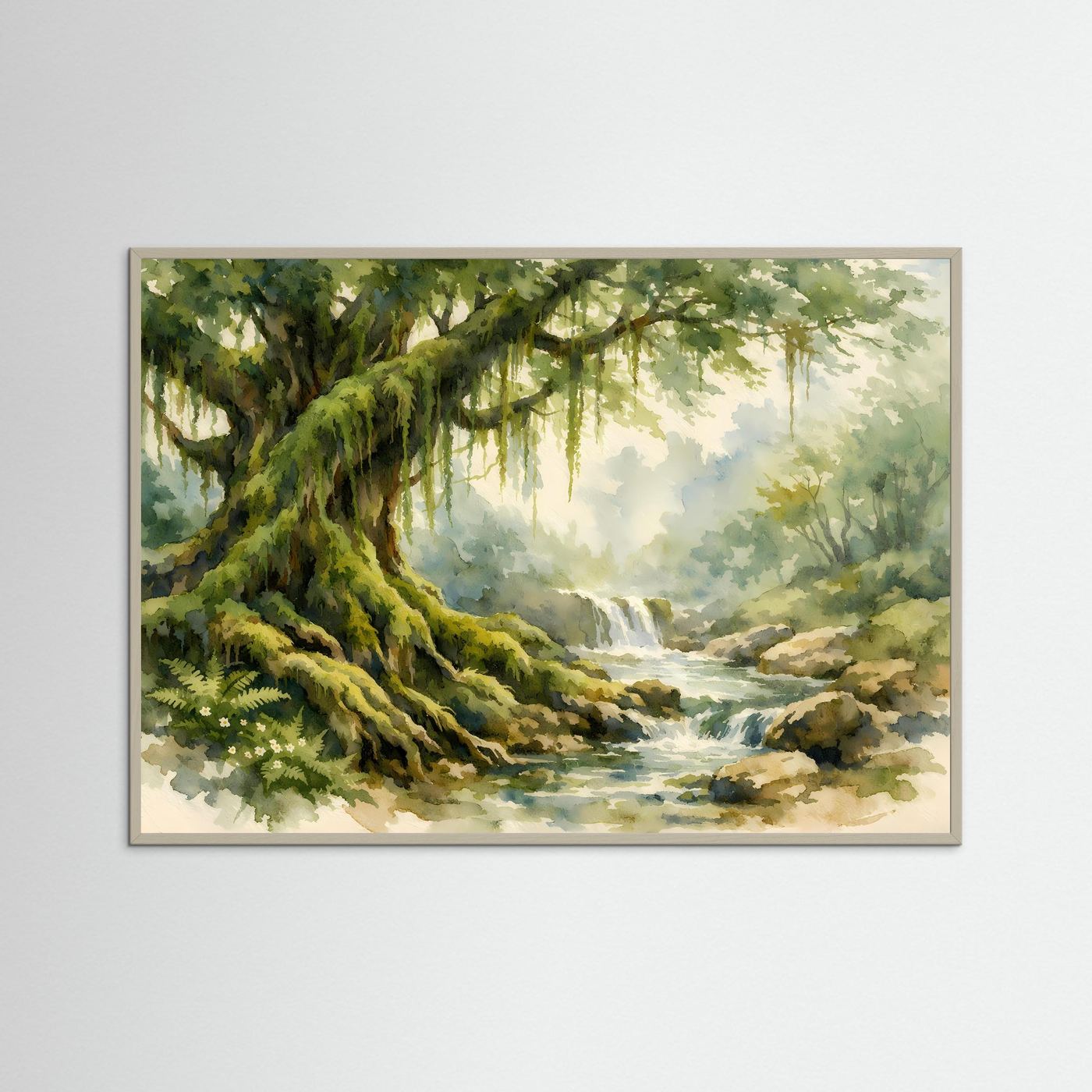 Mysteröser Urwaldbaum am Flusslauf | Aquarell Natur & Urwald Poster Querformat