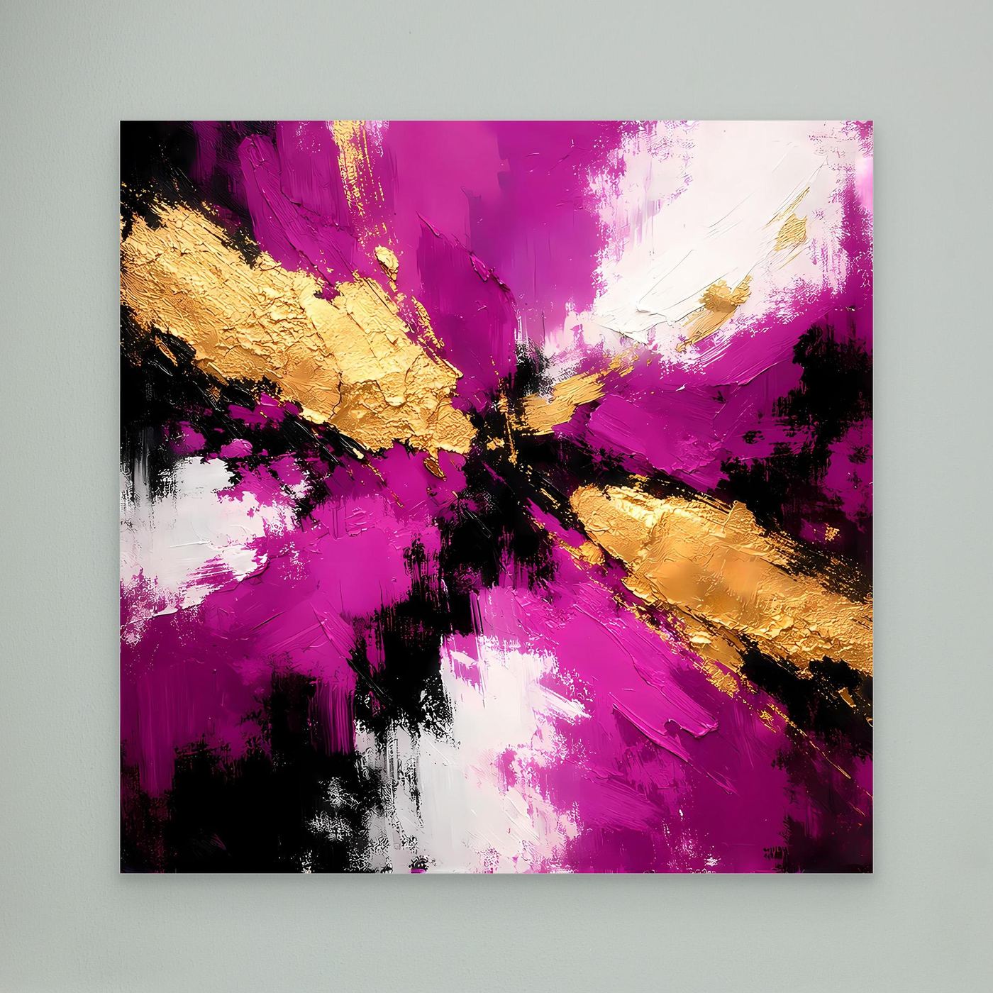 Leinwand Abstraktes Farbenspiel in Magenta und Gold | Modernes Expressives Wandbild