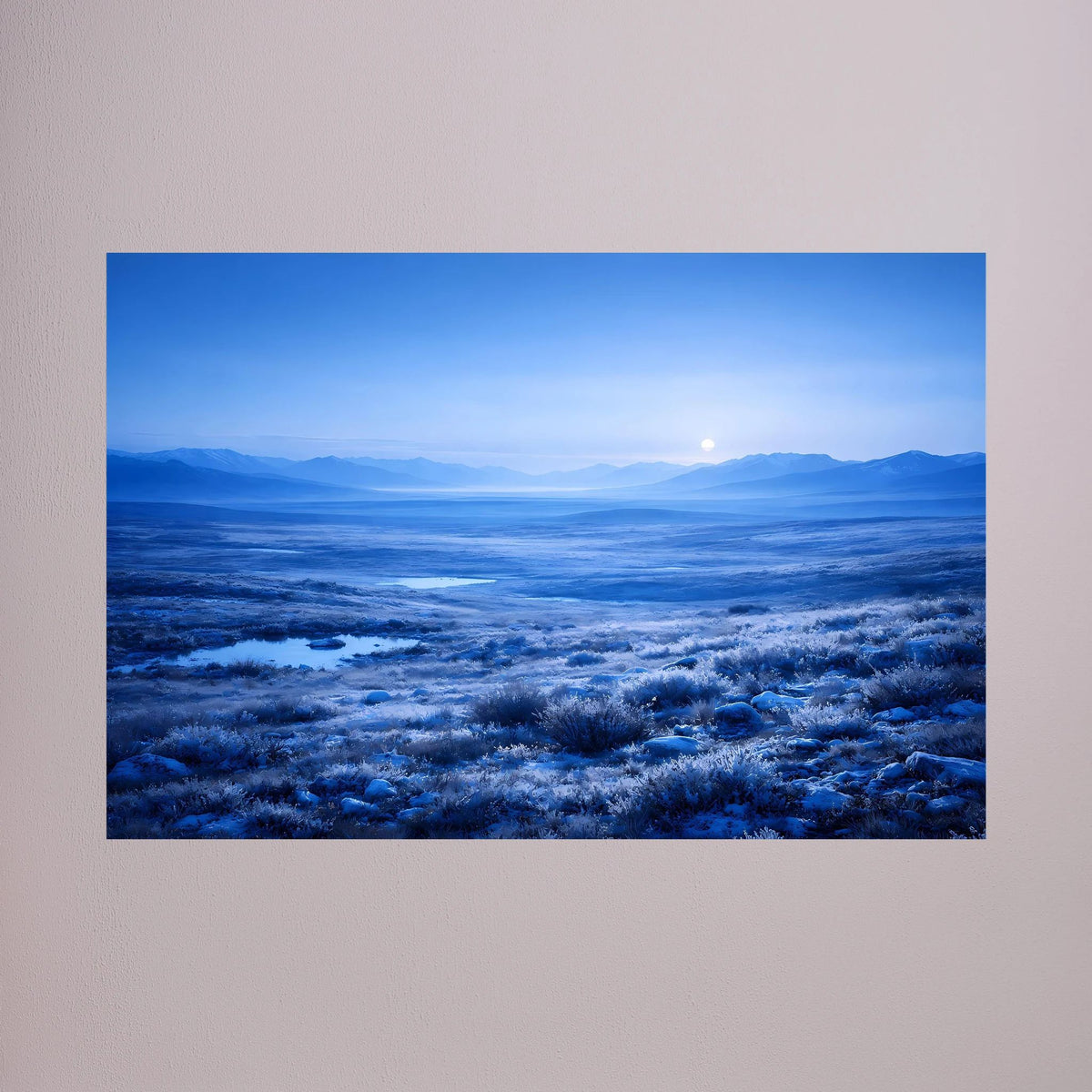 Poster im Querformat mit arktischer Tundra im Mondschein, ohne Rahmen