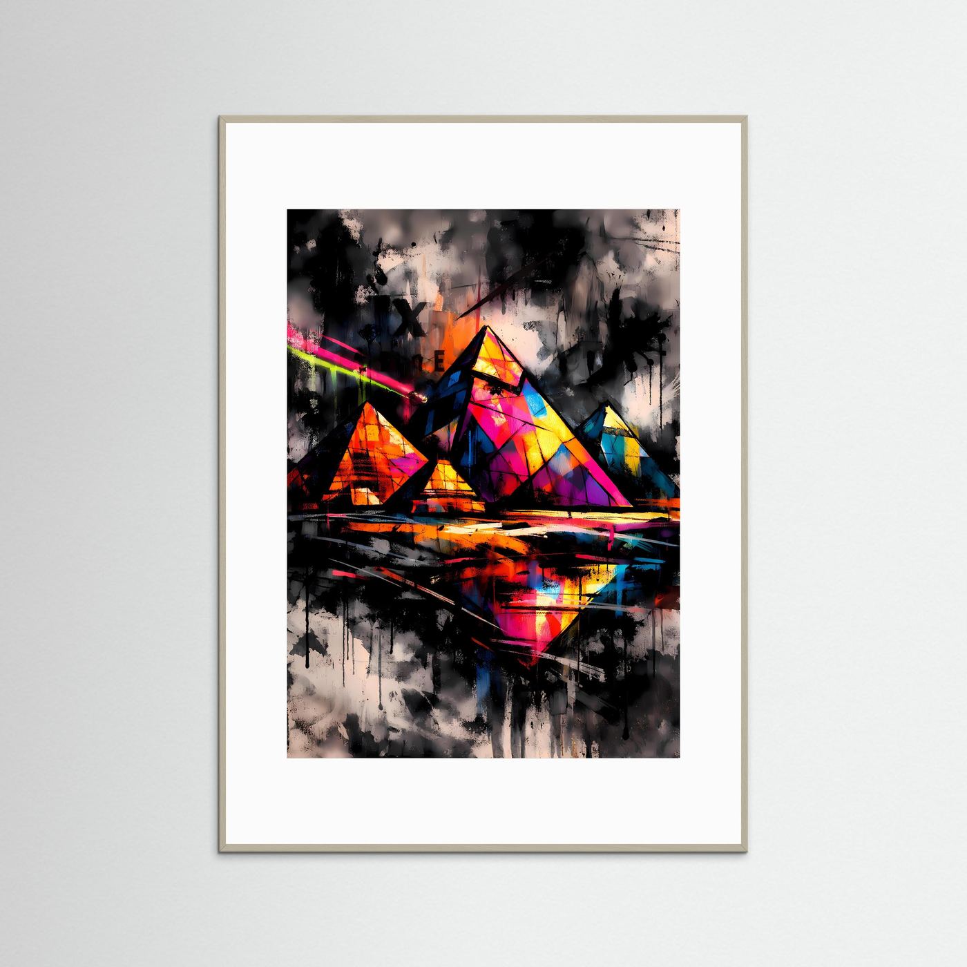 The Neon Pyramids | Luxuriöses Pyramiden Poster in Bunt & Schwarz | Abstraktes Ägypten Kunstposter Hochformat