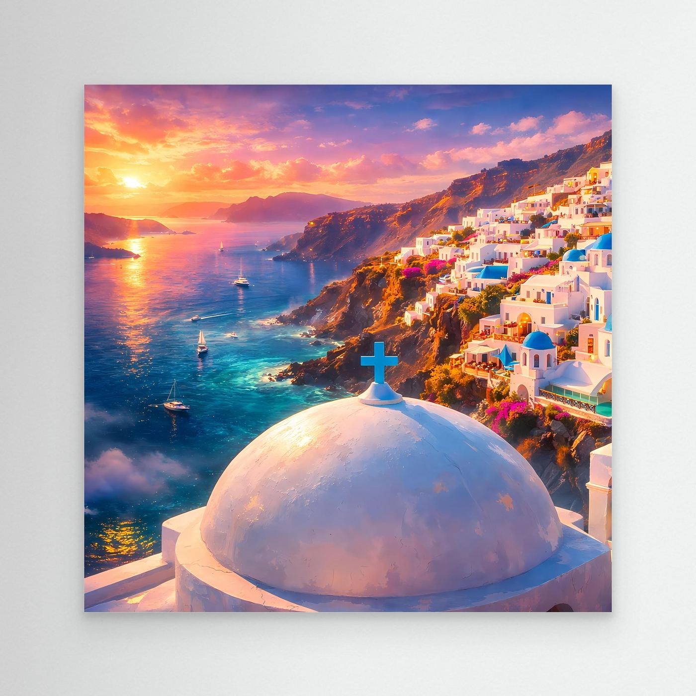 Leinwandbild Traumhaftes Santorini bei Sonnenuntergang | Maritimes Urlaubsflair