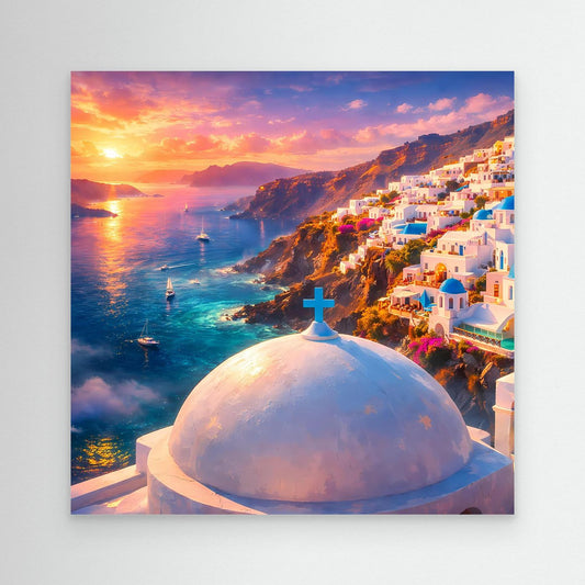 Leinwandbild Traumhaftes Santorini bei Sonnenuntergang | Maritimes Urlaubsflair