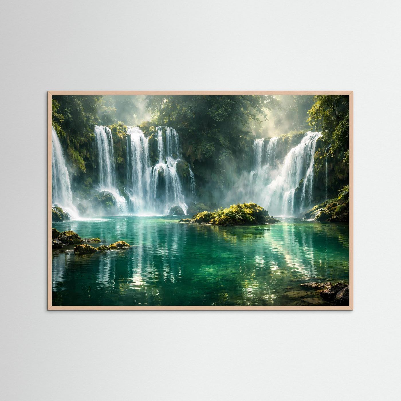 Idyllische Wasserfälle im Dschungel | Türkiser See & Natur Poster Querformat