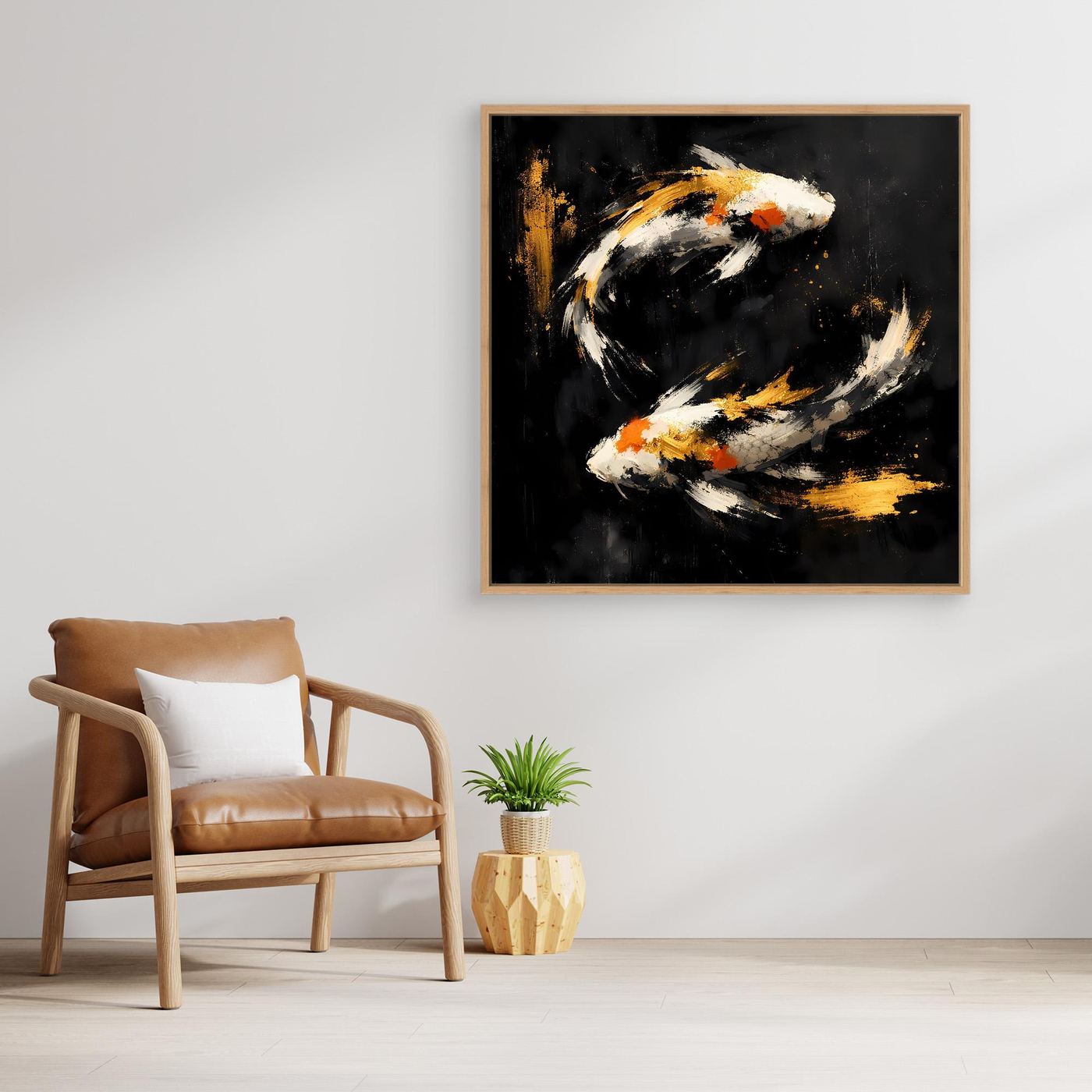 Leinwand Abstrakte Koi-Fische in Gold und Orange | Modernes Yin Yang Wandbild